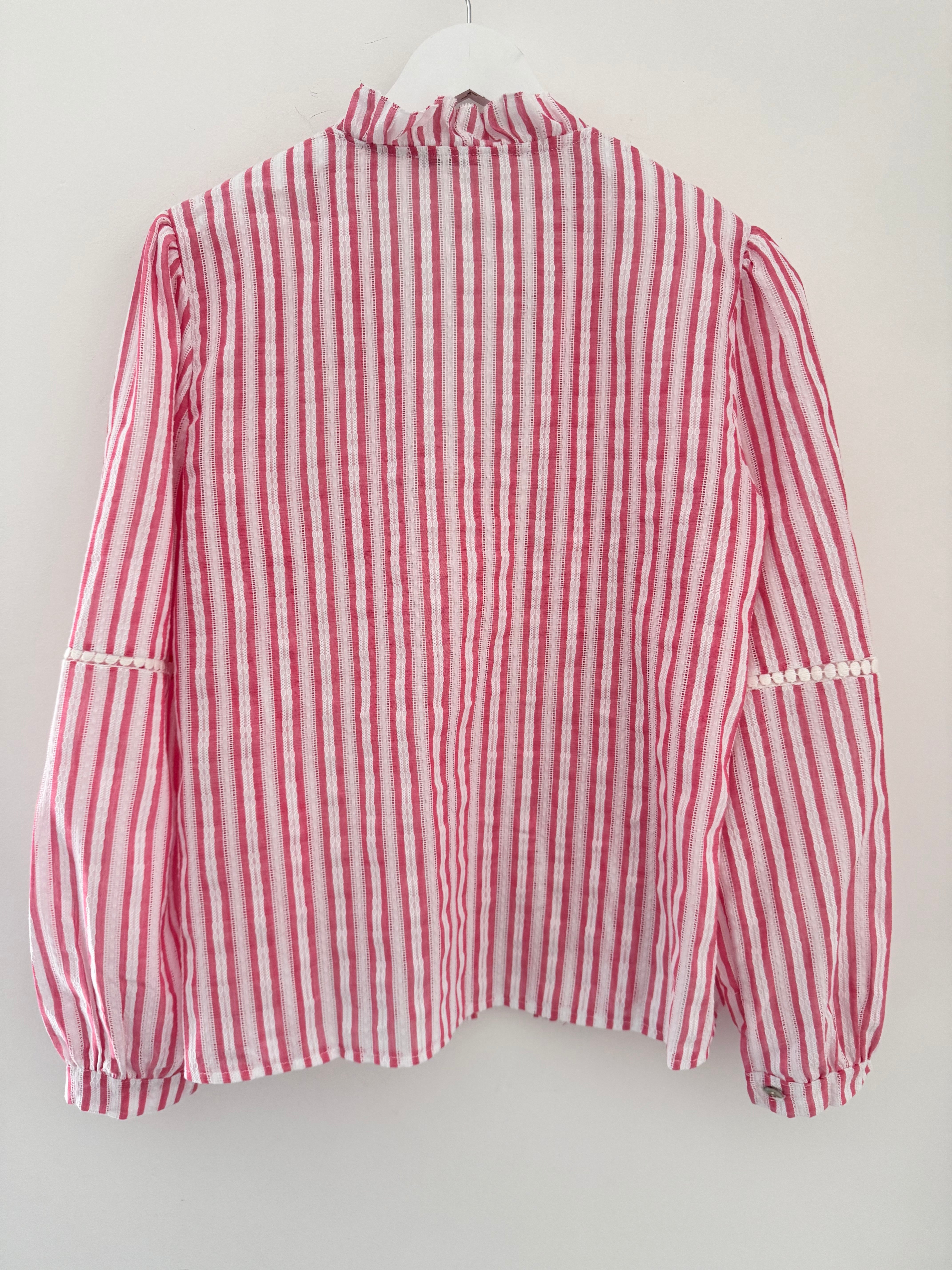 Cotton & Lace Shirt in Coral Pink & White