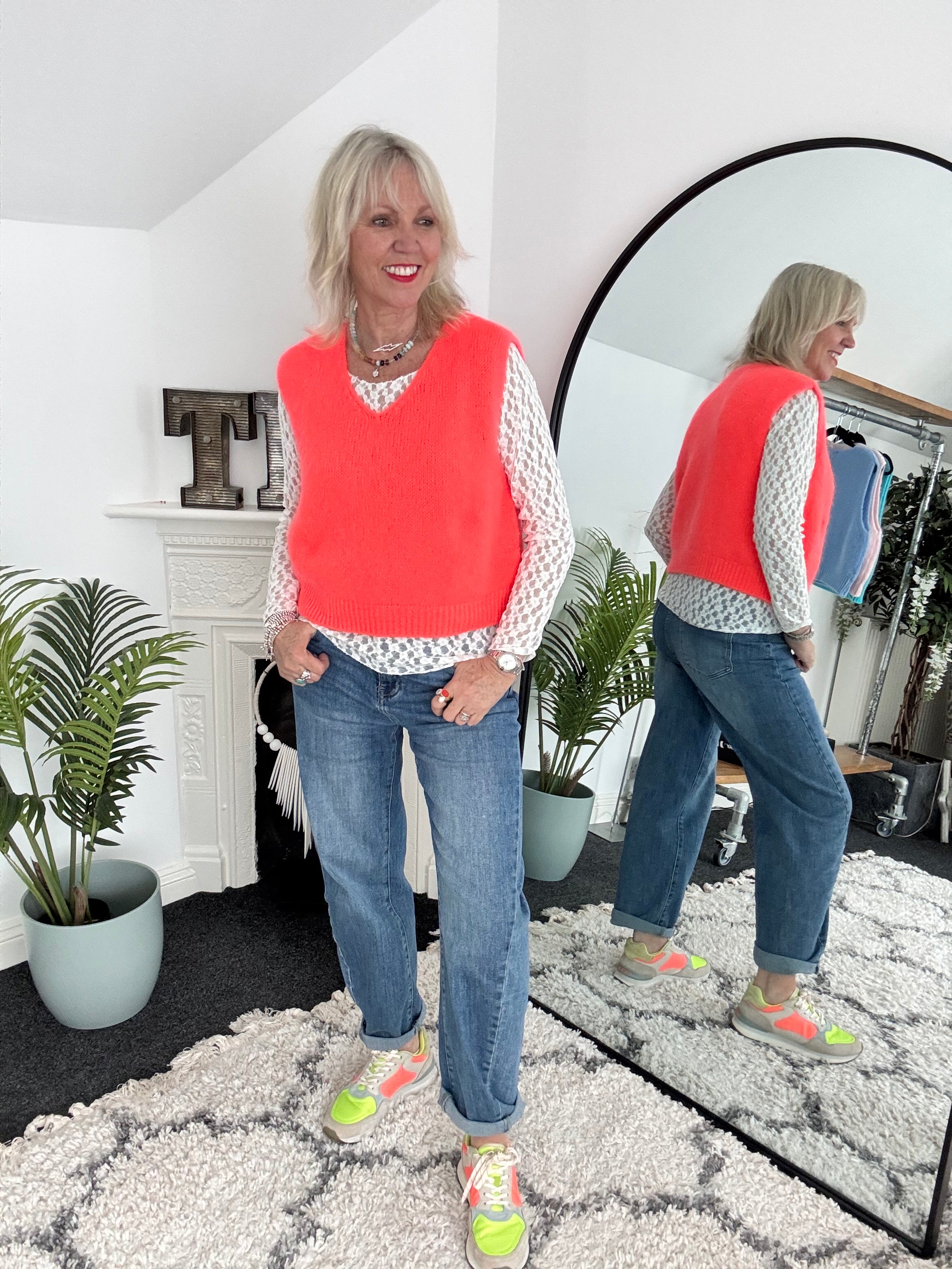 Kid Mohair Tank in Neon Coral