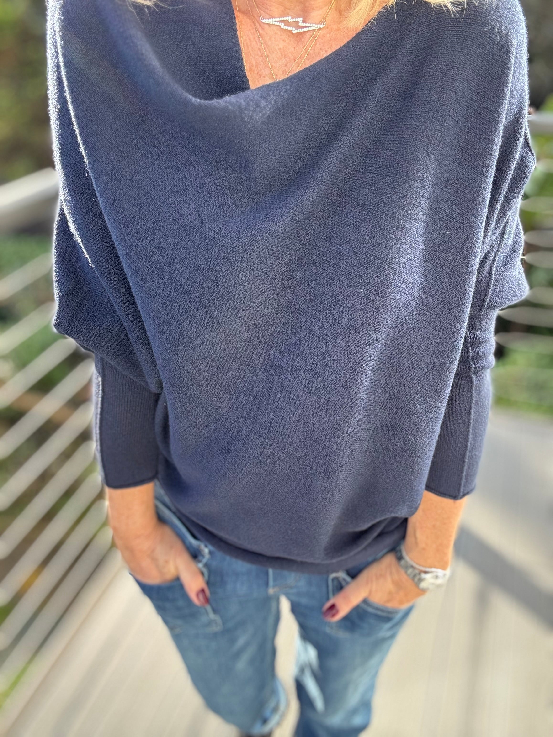 Cowl Neck Asymmetric Jumper in Navy
