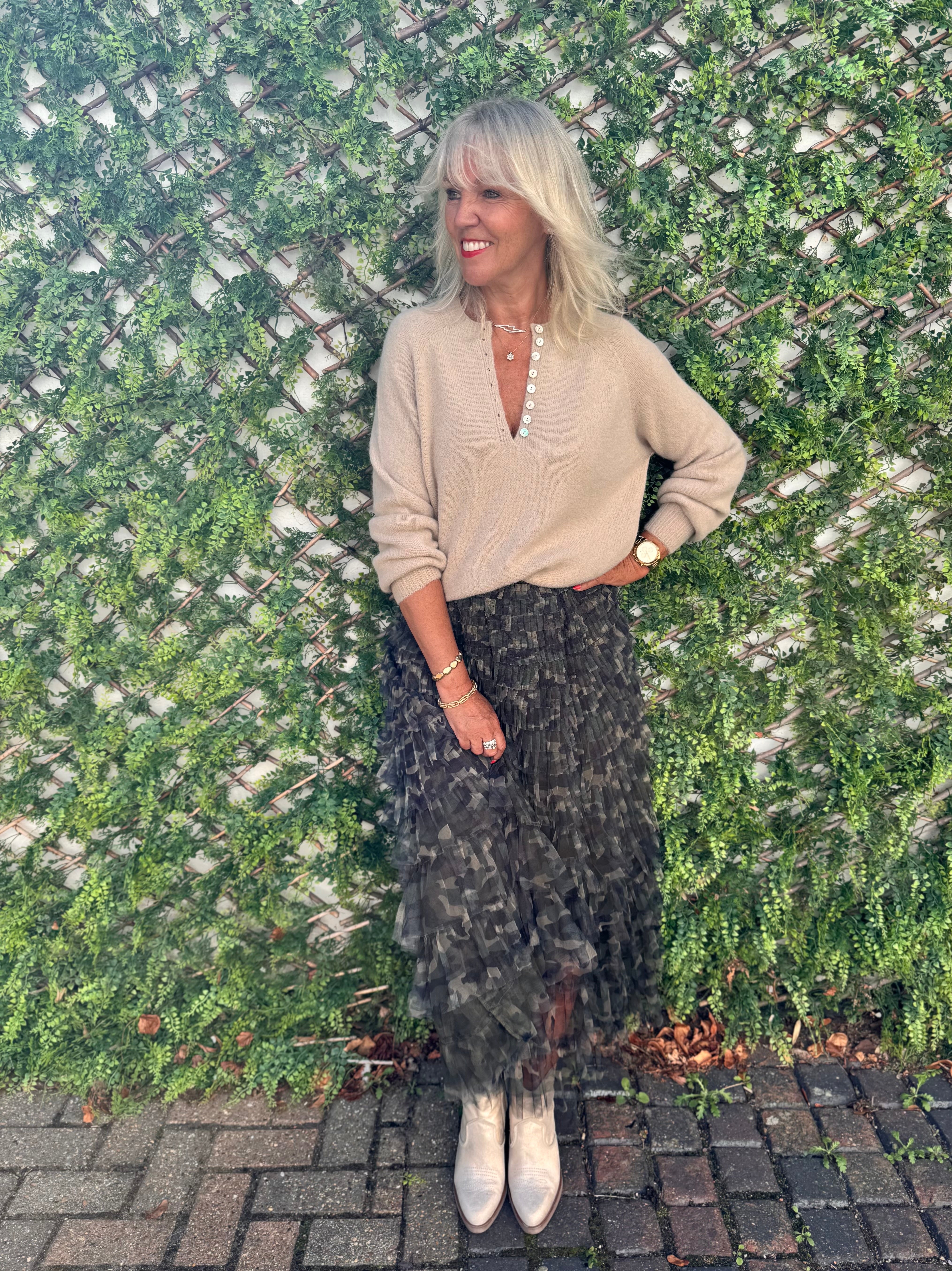 Camo Tulle Midi Skirt
