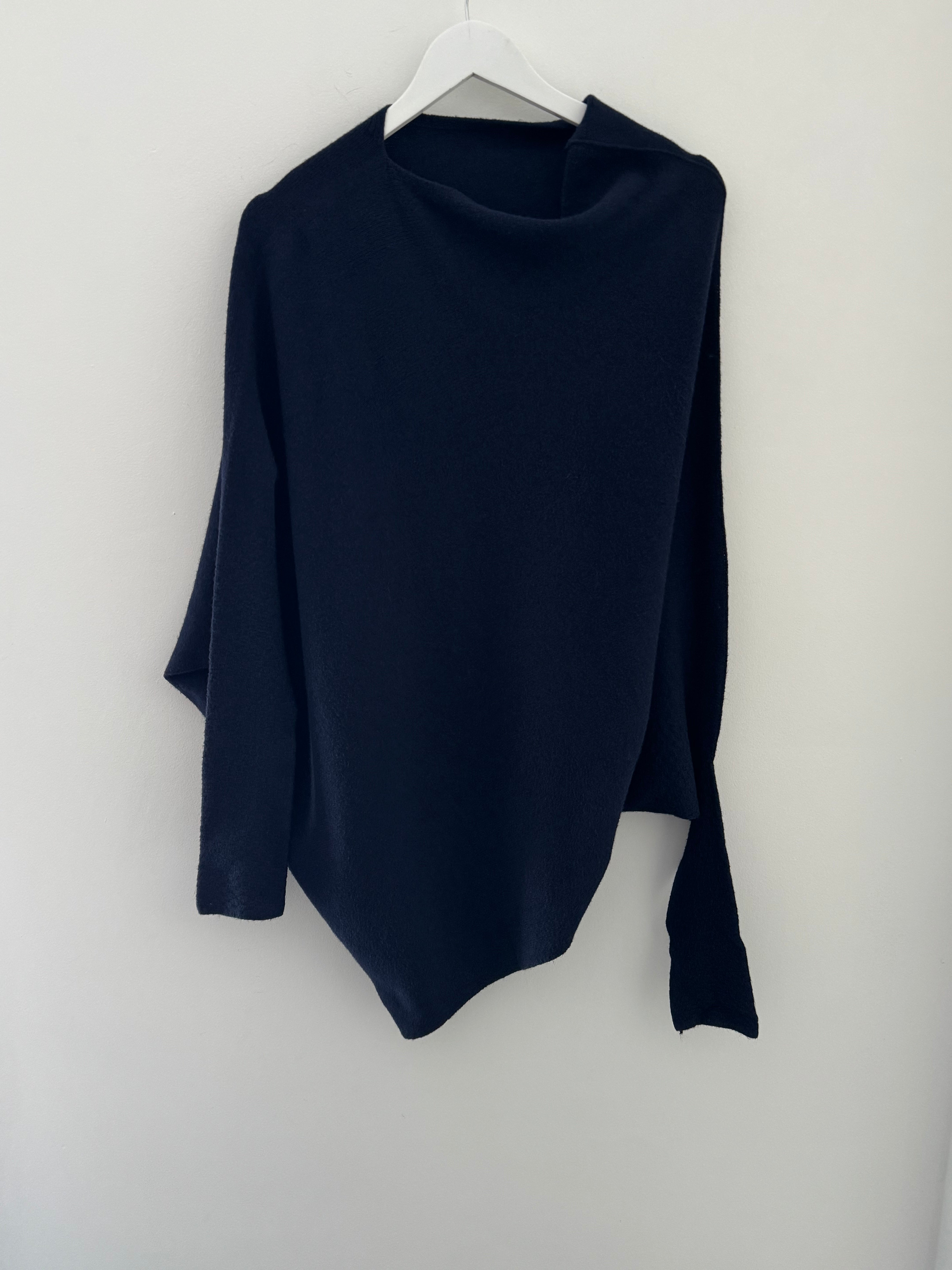 Cowl Neck Asymmetric Jumper in Ink
