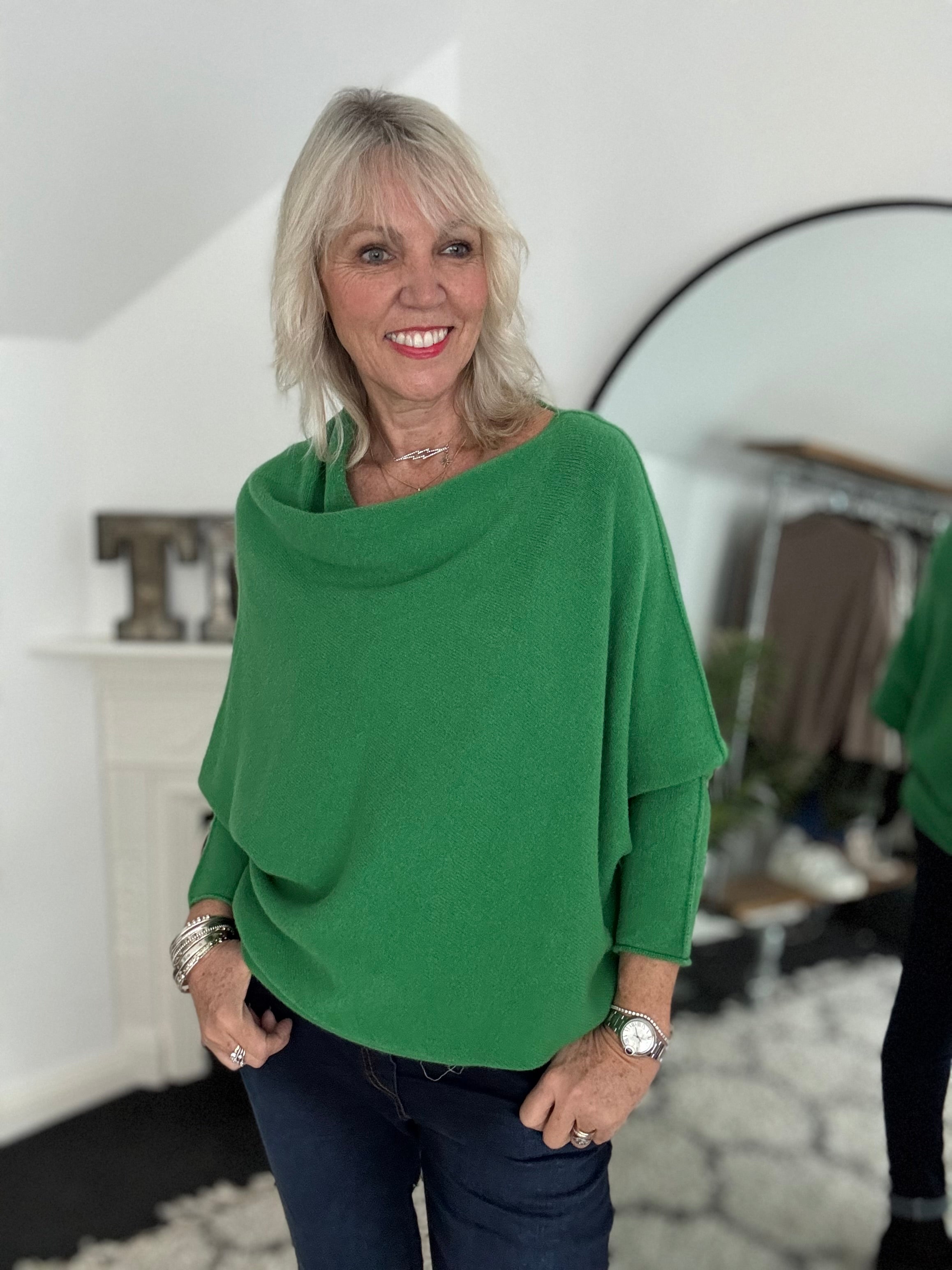 Cowl Neck Asymmetric Jumper in Emerald