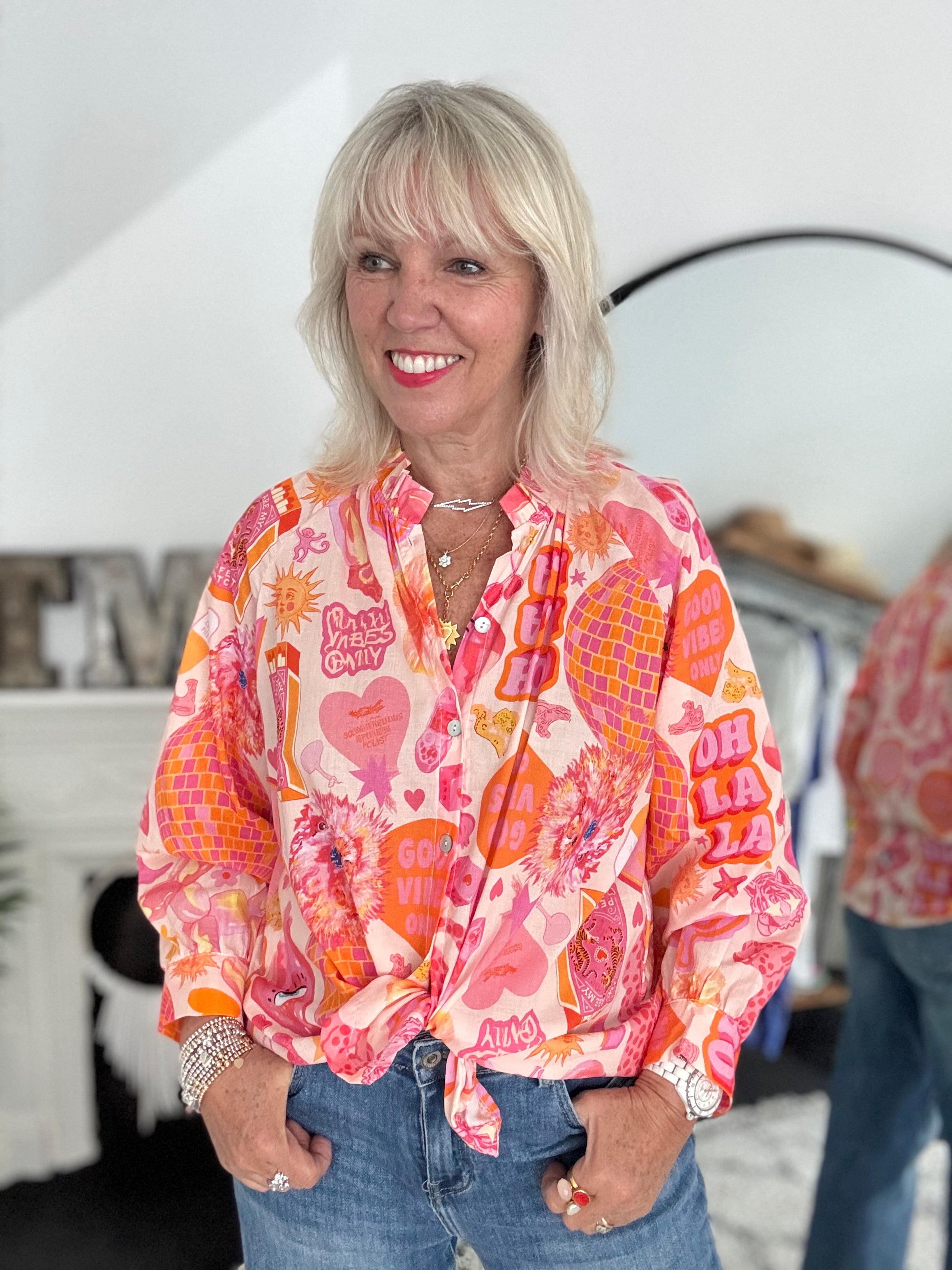 Striking Blouse in Pink & Orange