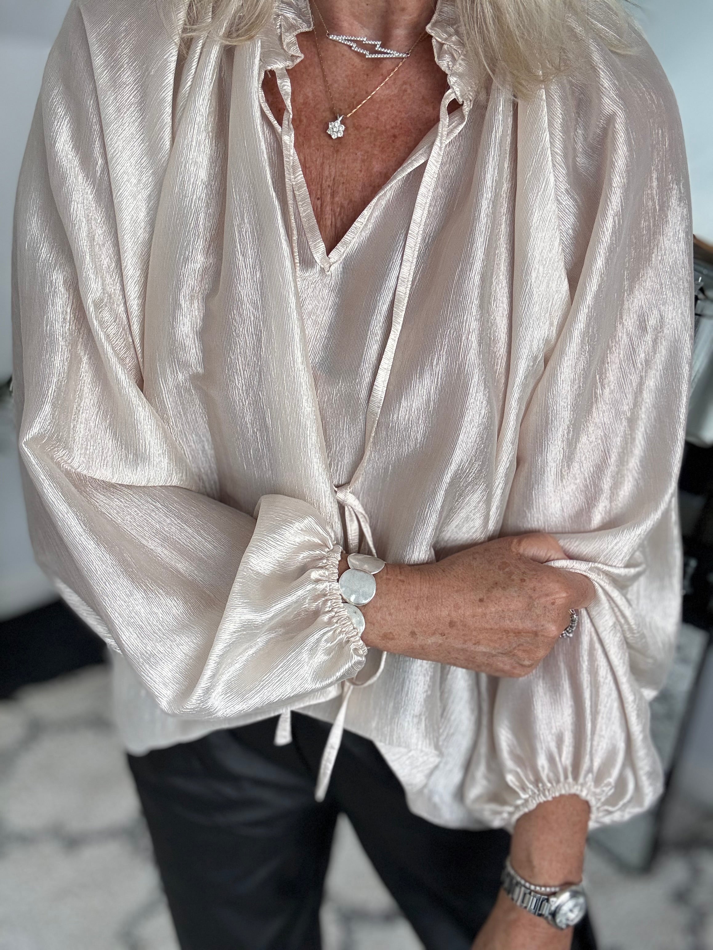 Silky Shimmer Blouse in Vanilla Blush