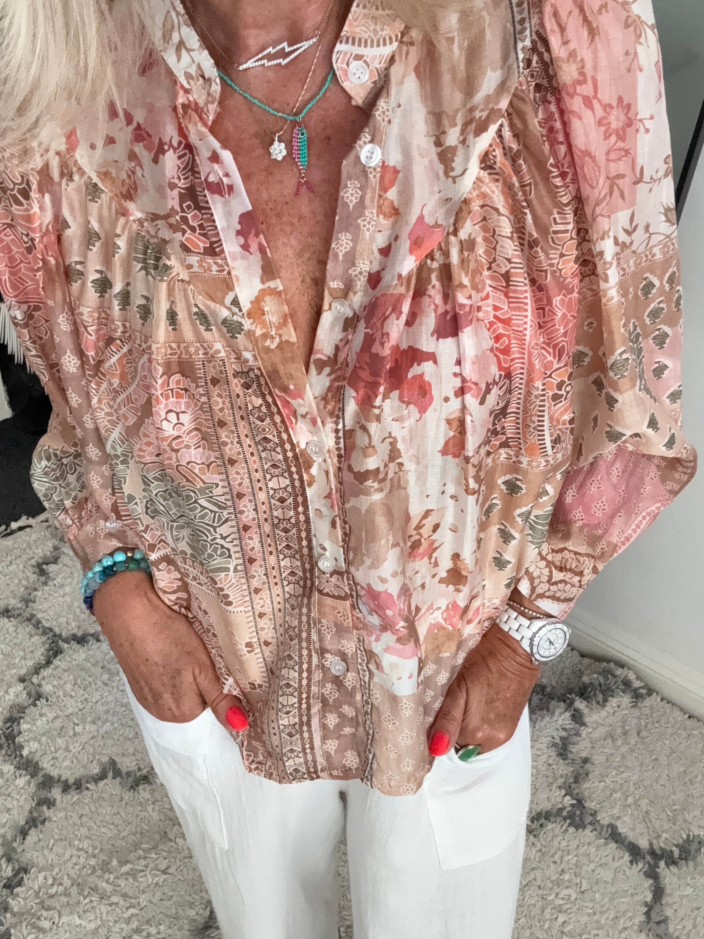 Patchwork Shirt in Coral & Pink