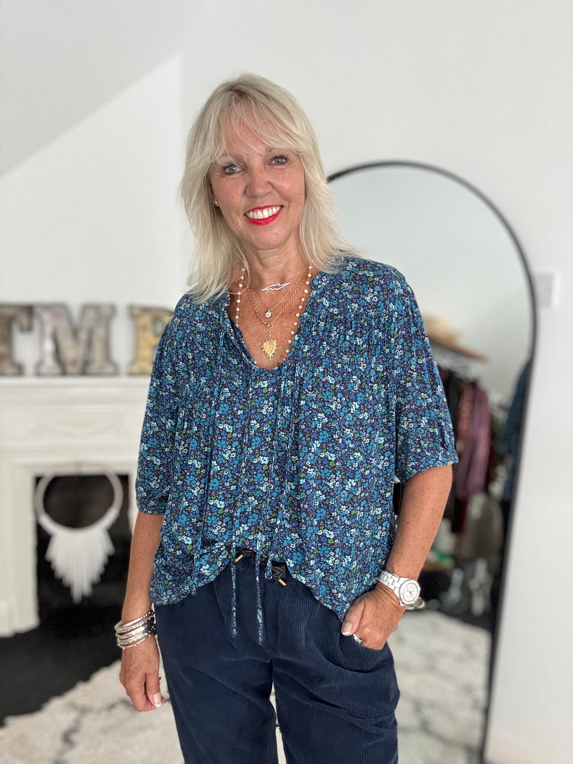 Ditsy Top in Blue & Navy