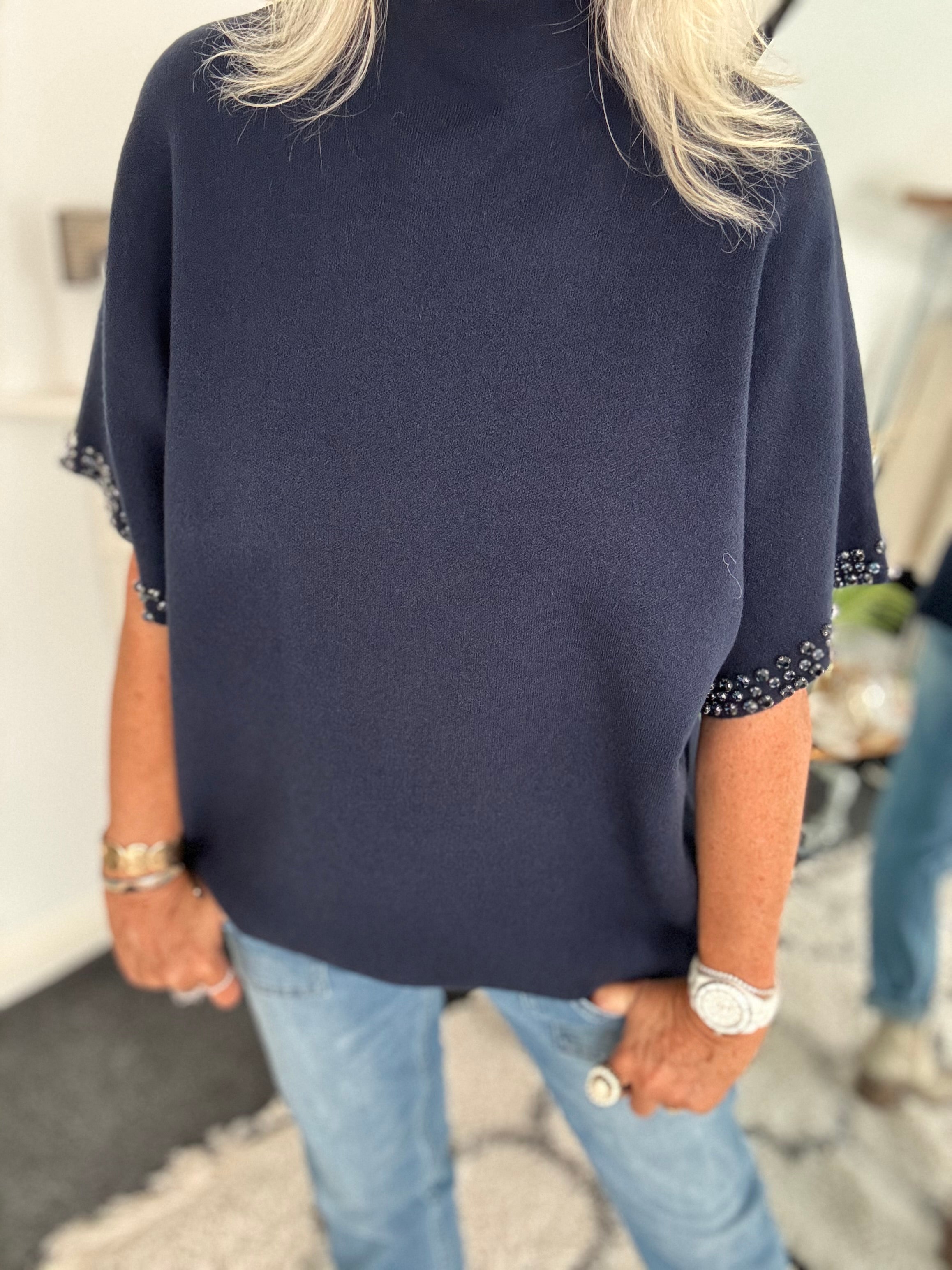 Jewel Sleeve Knit in Navy