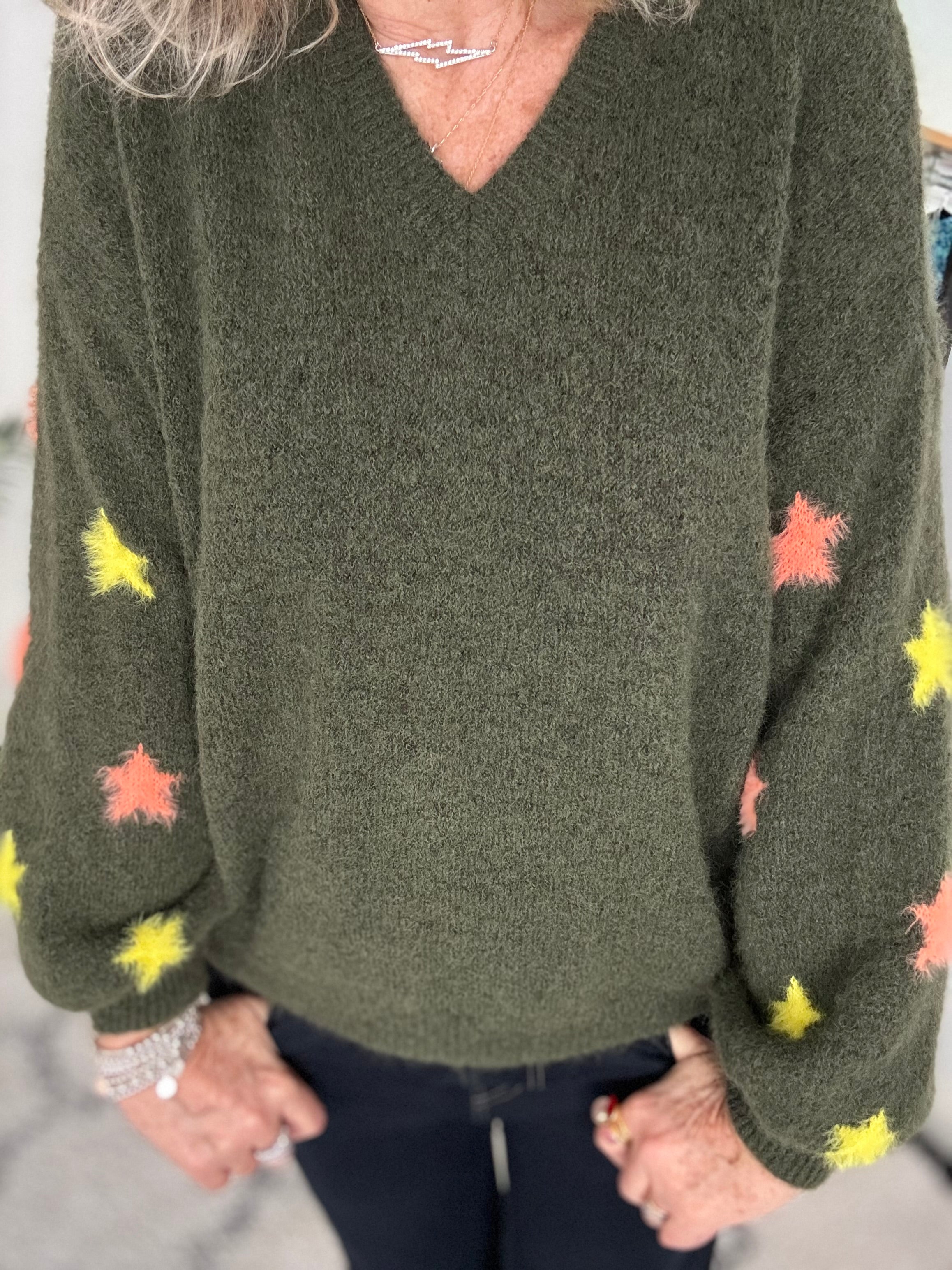 Cosy Jumper with Star Sleeves in Khaki