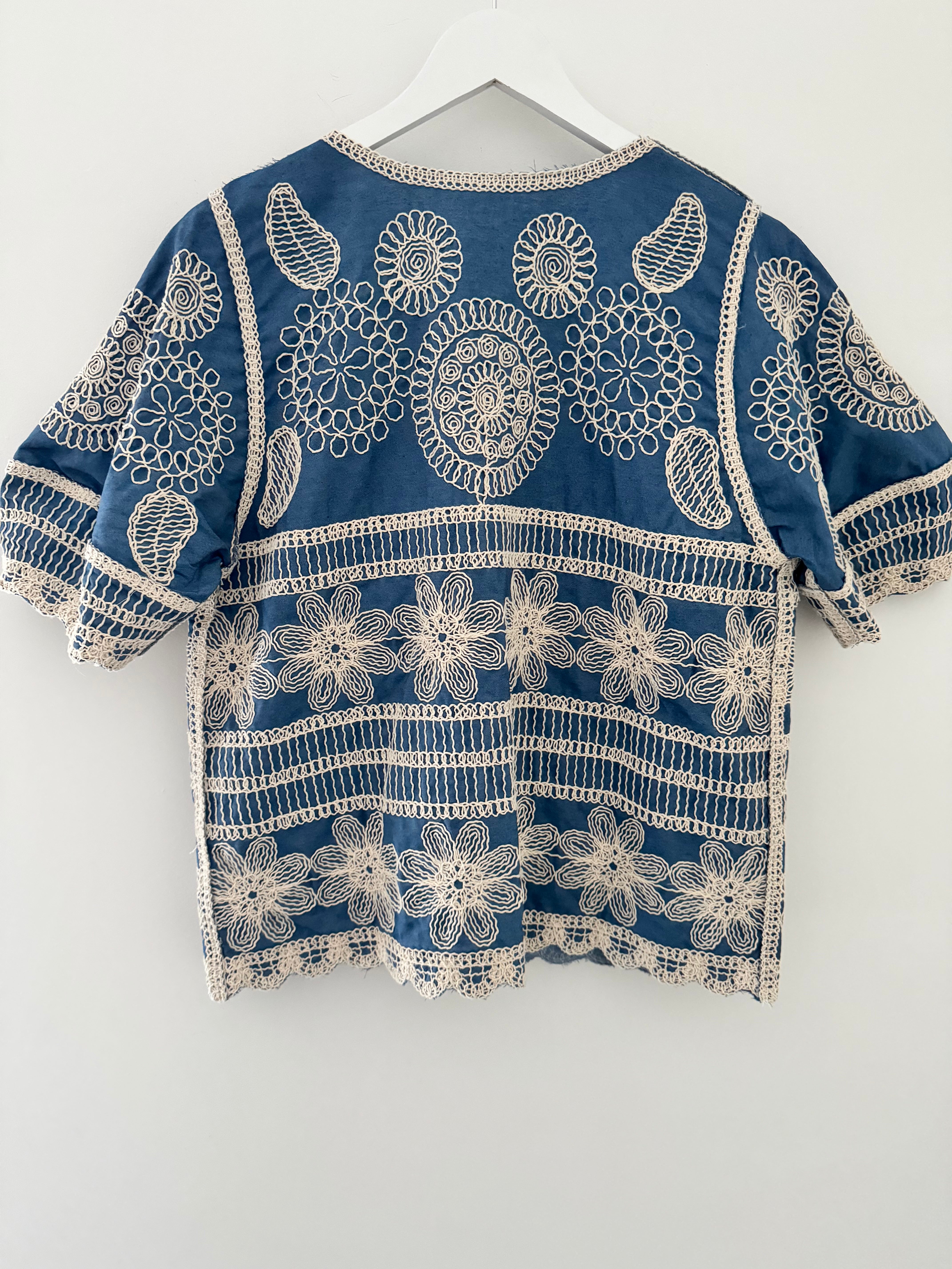 Embroidered Top with Tie Front