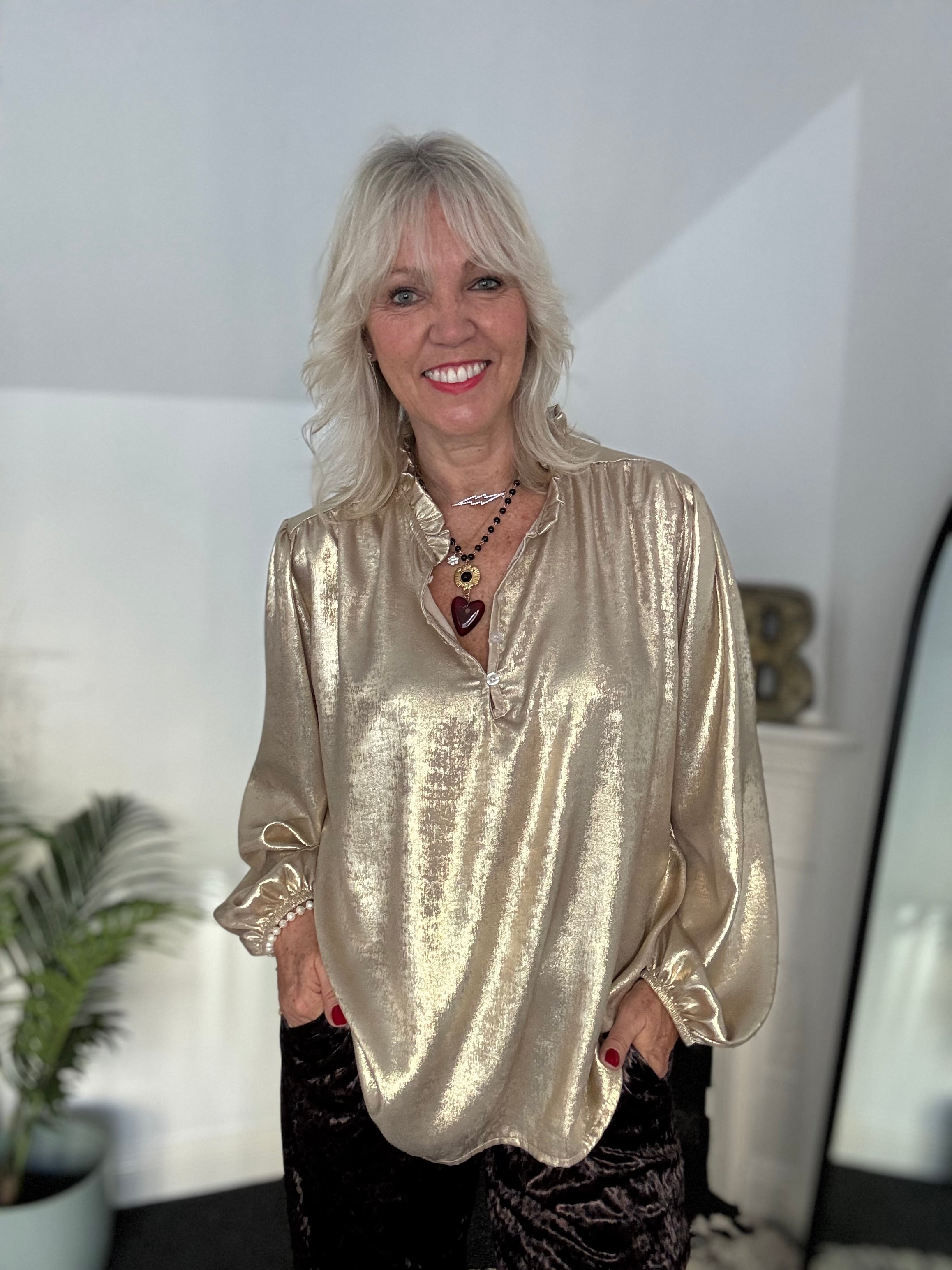 Luxe Metallic Blouse in Gold