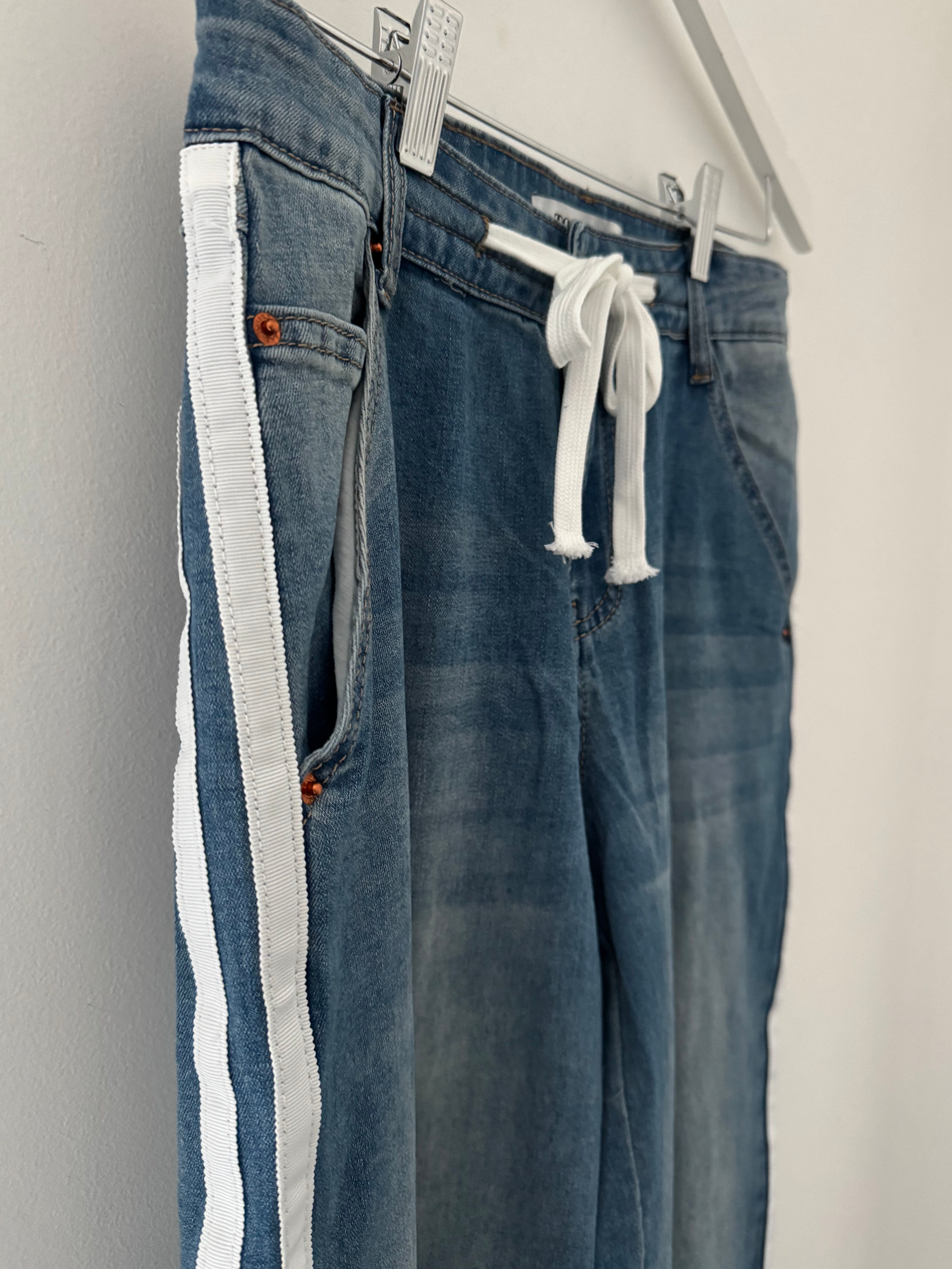 Soft Flared Jeans with Side Stripes in Light Denim