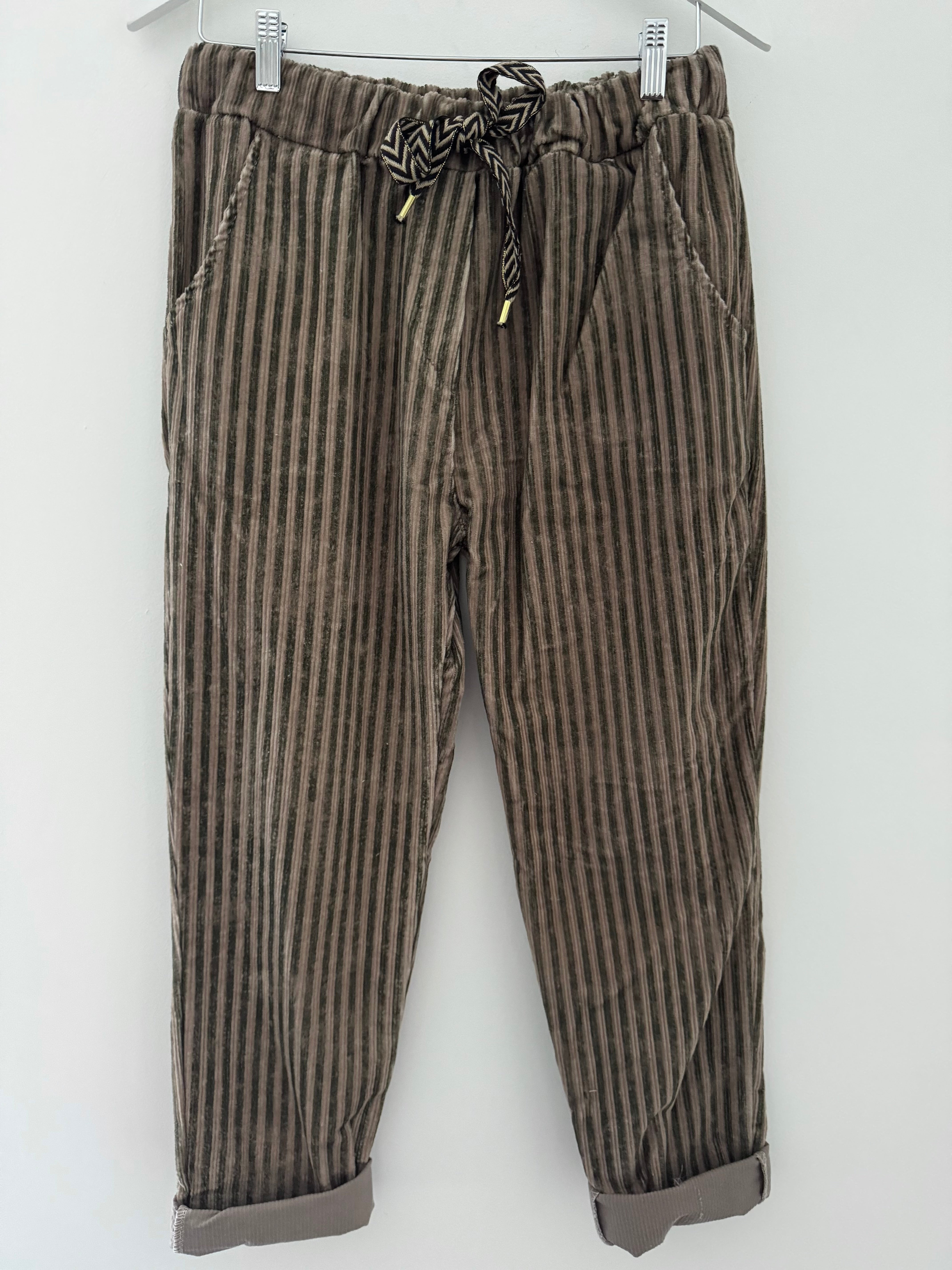 Chenille Cord Joggers in Mocha & Khaki Stripe