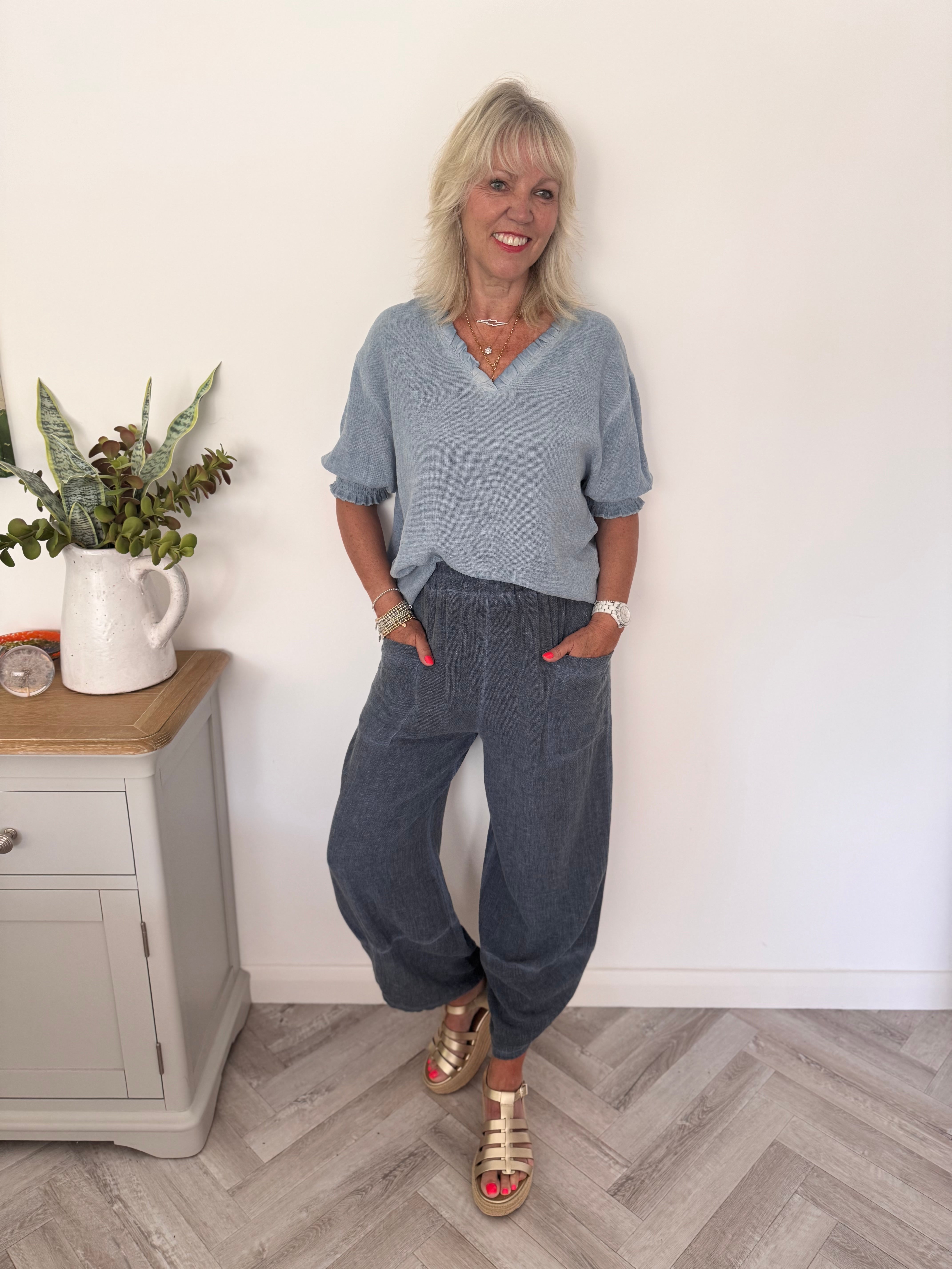 Linen & Cotton Top in Faded Blue