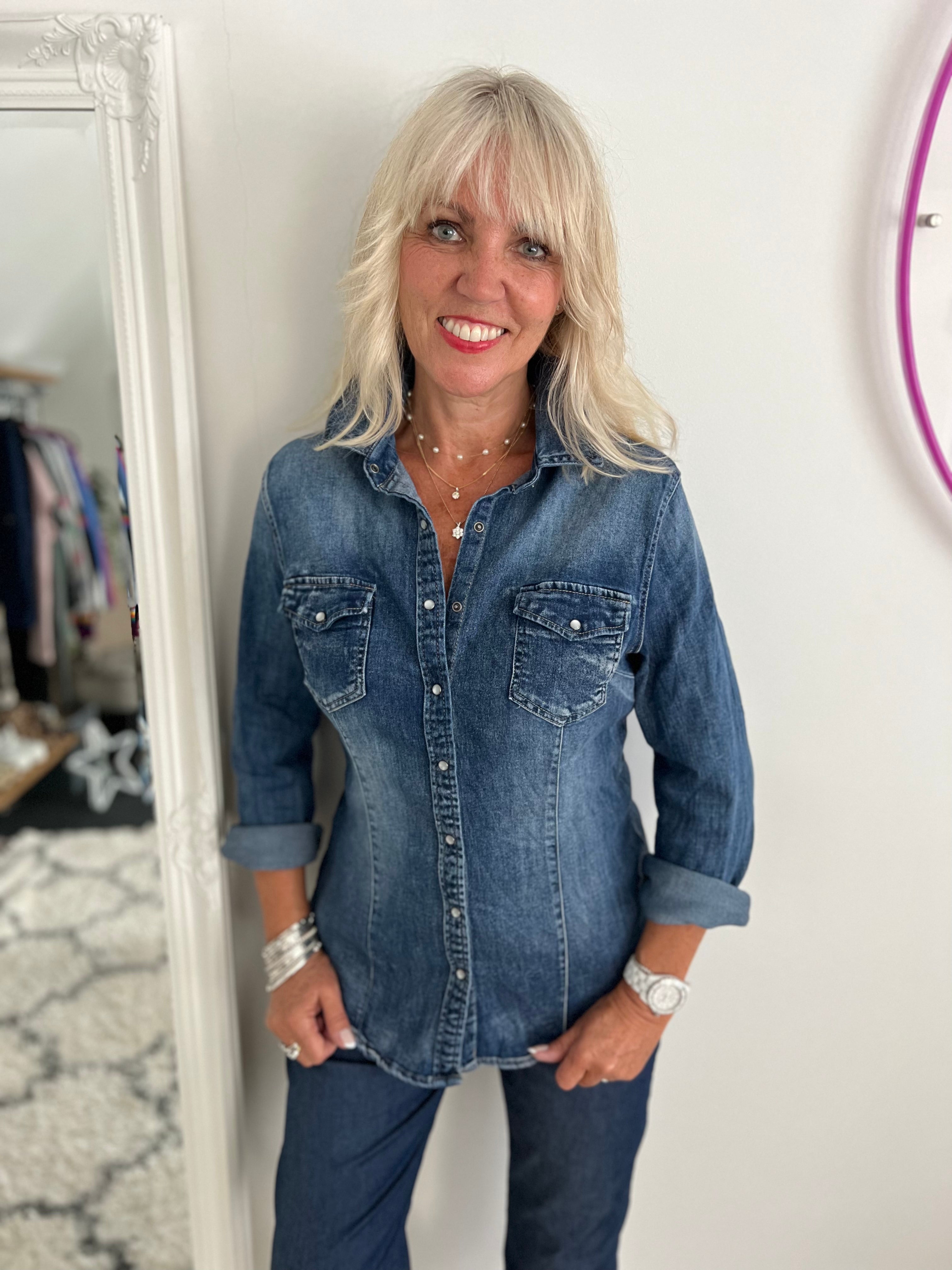 Vintage Style Stretch Denim Shirt