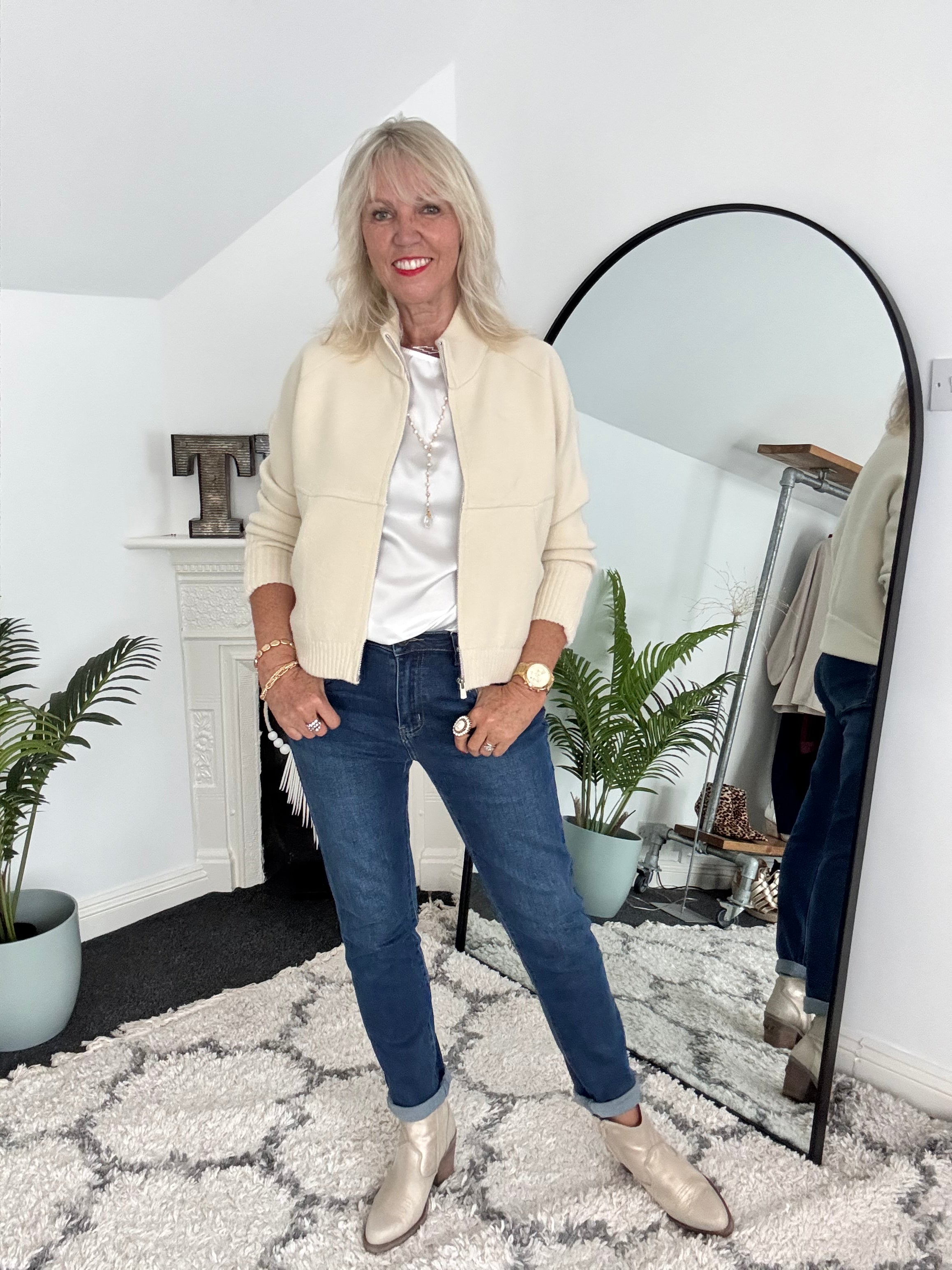 Knitted Cardi Jacket in Ecru