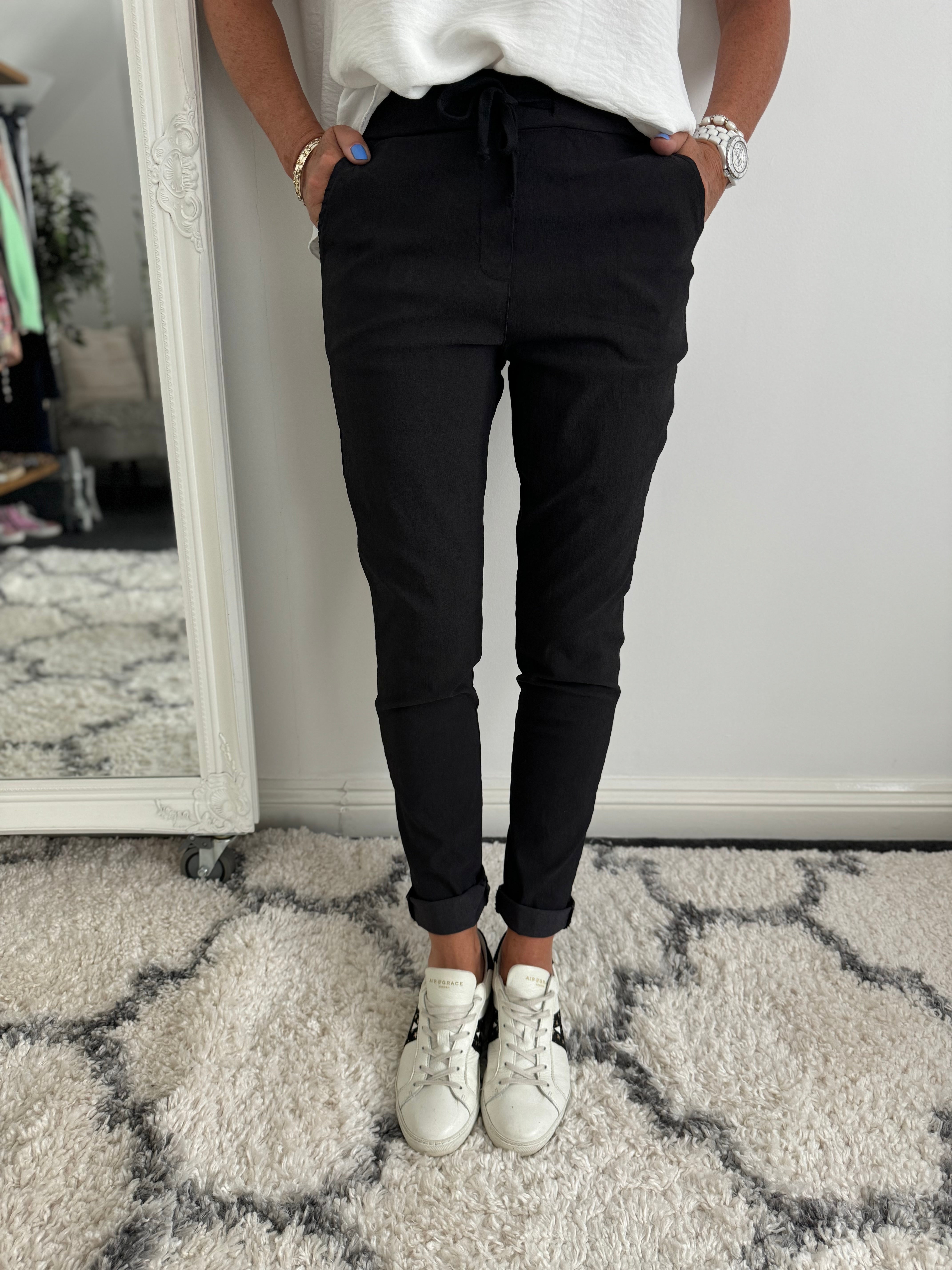 Super Stretch Plain Tie Joggers in Black