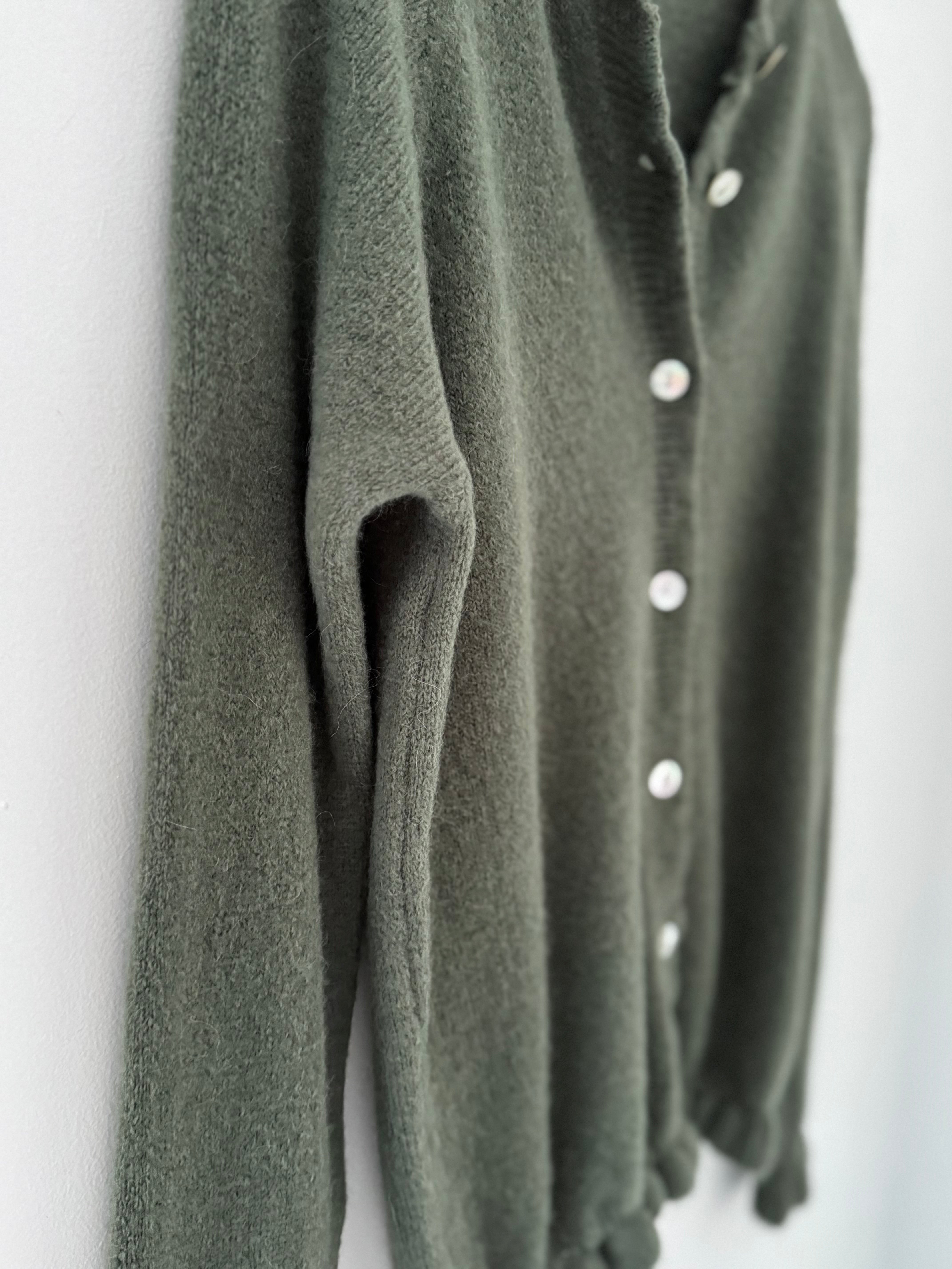 Alpaca Cardi with Frill Hems in Khaki