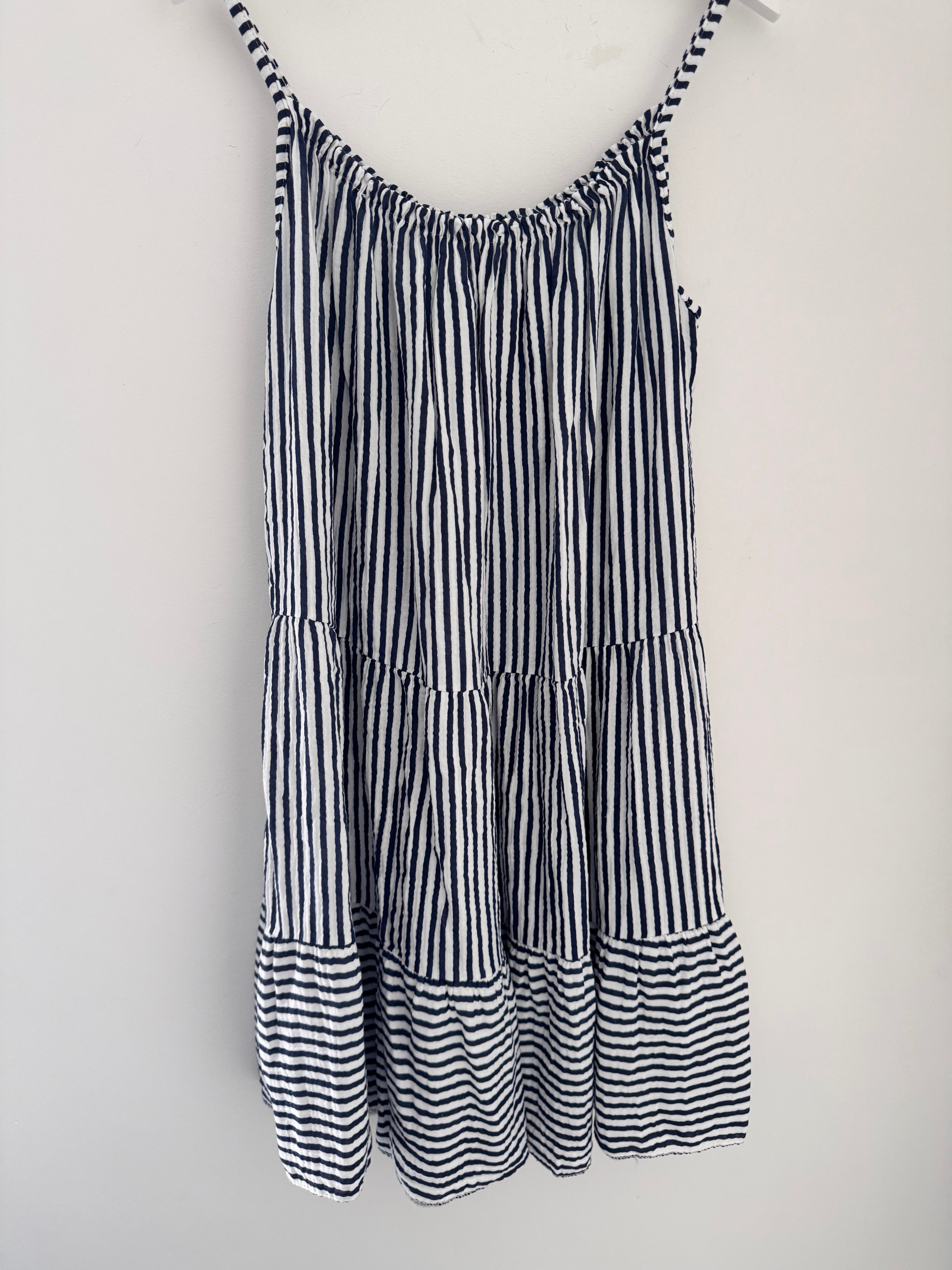 Stripe Cheesecloth Dress in Navy & White