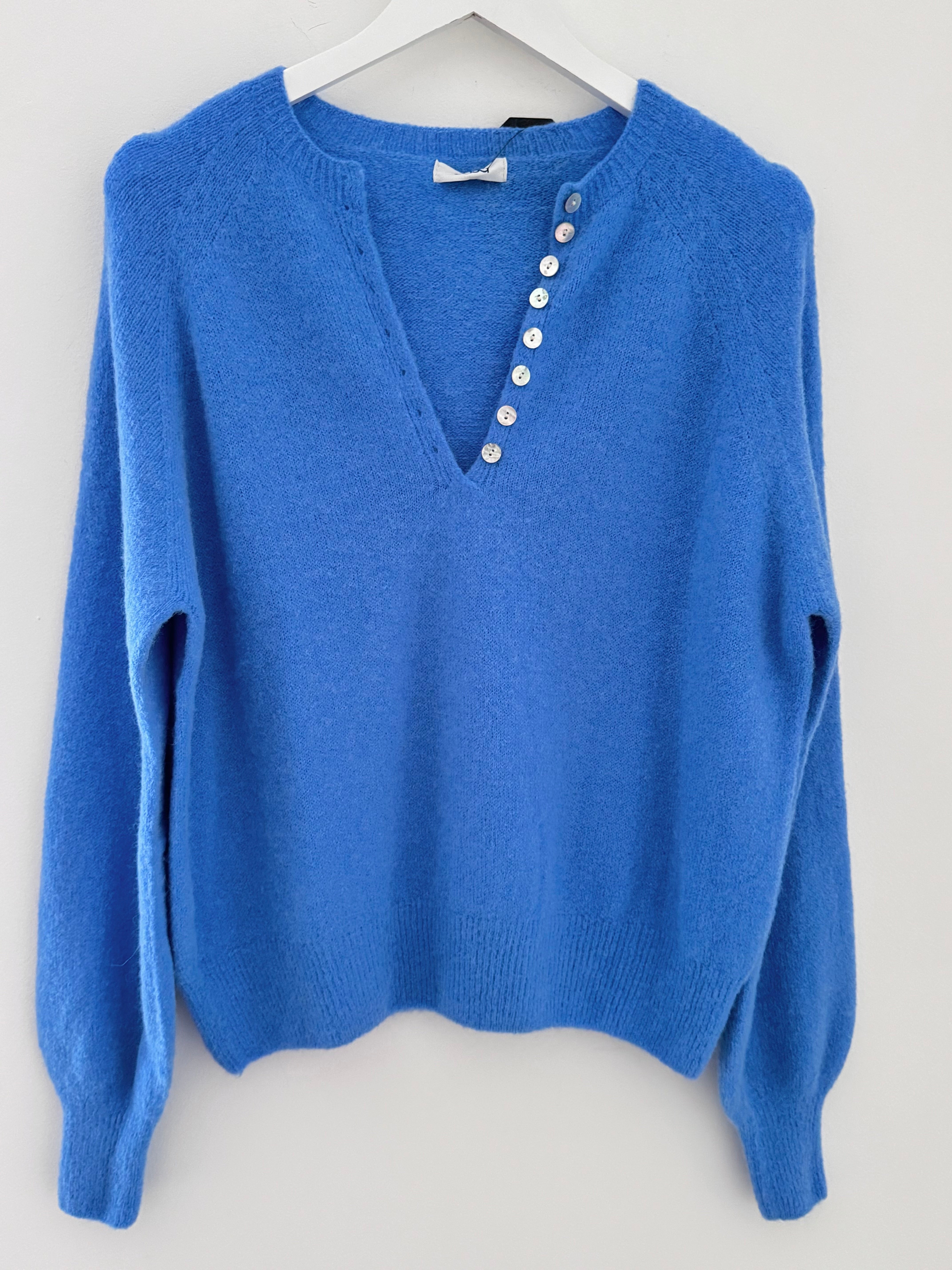 Softie Jumper with Button Neck in Cornflower