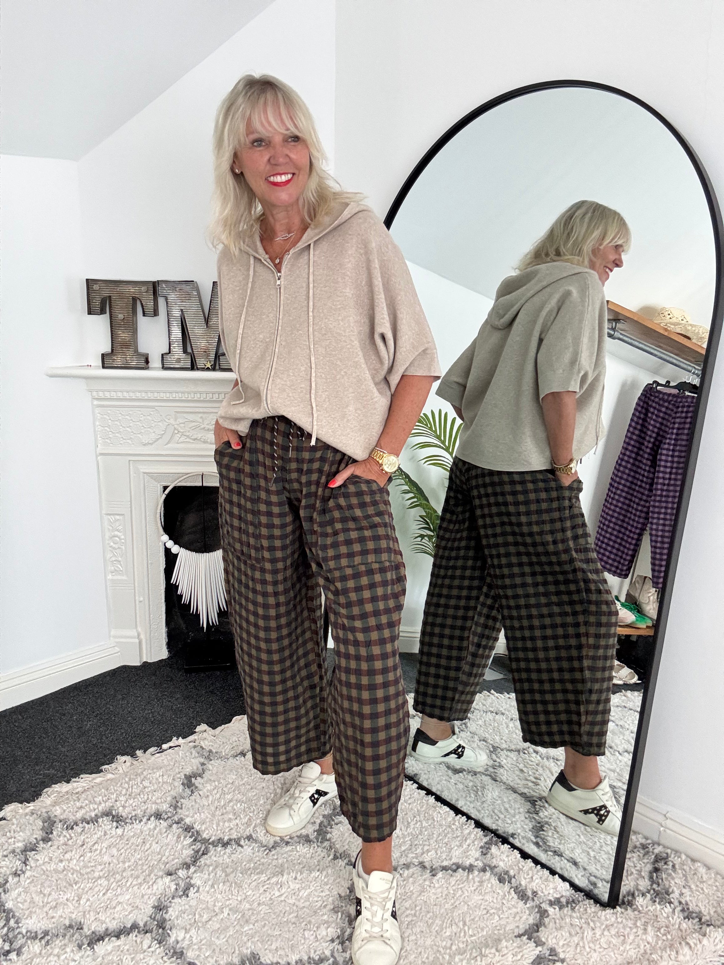 Barrel Check Trousers in Chocolate & Khaki