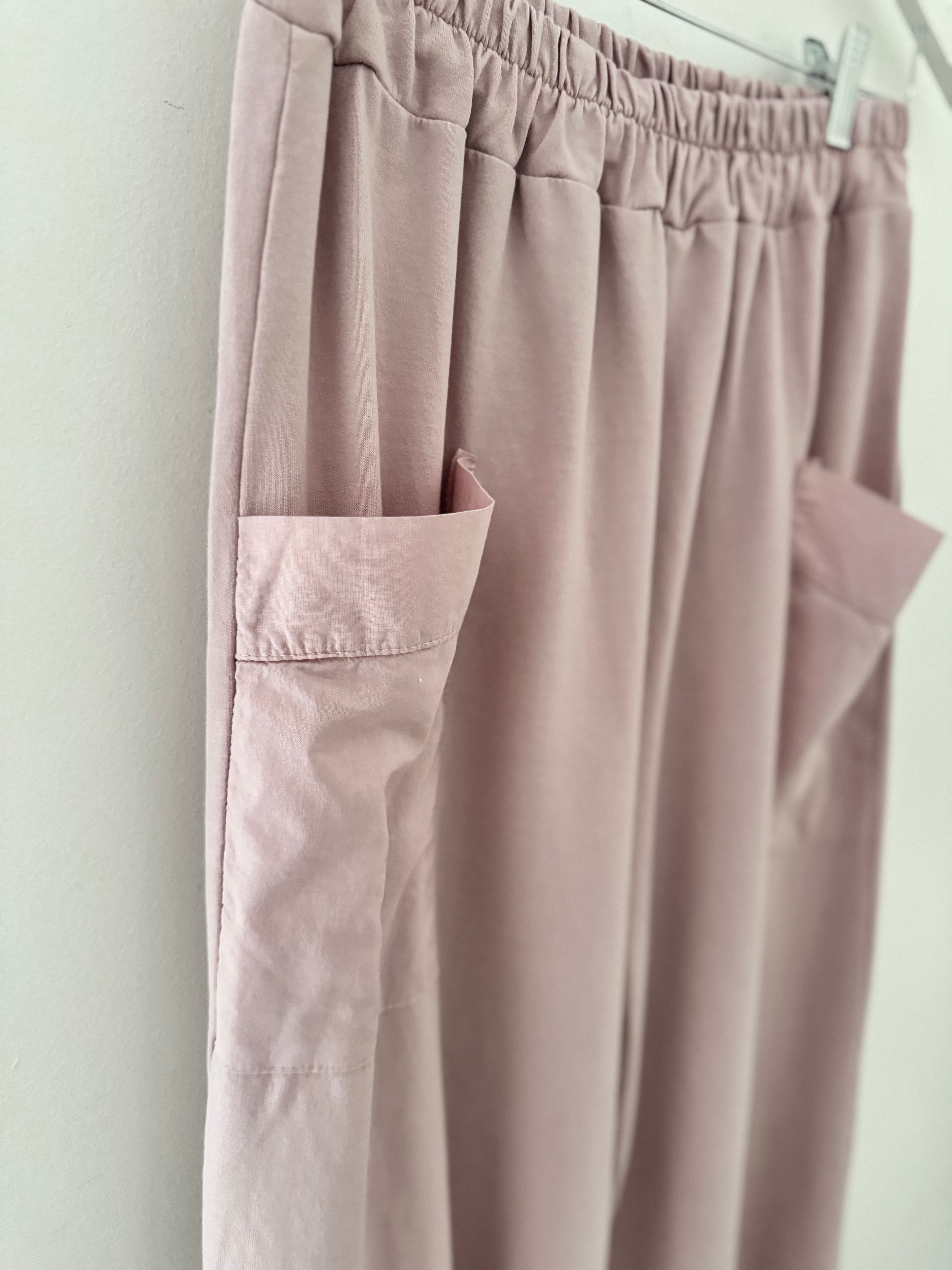 Barrel Shape Cotton Jersey Trousers in Pink
