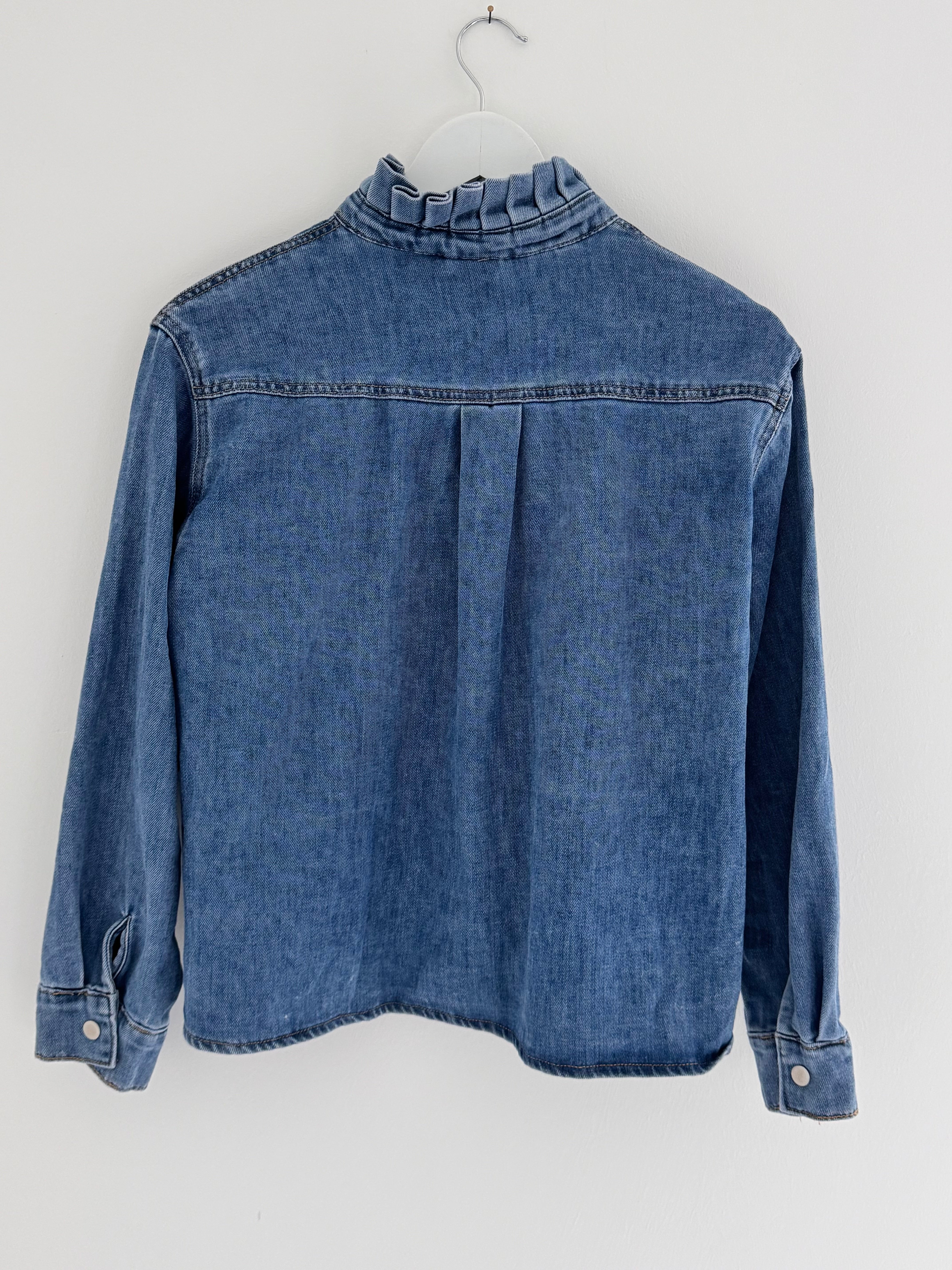 Soft Denim Shirt with Ruffle Collar