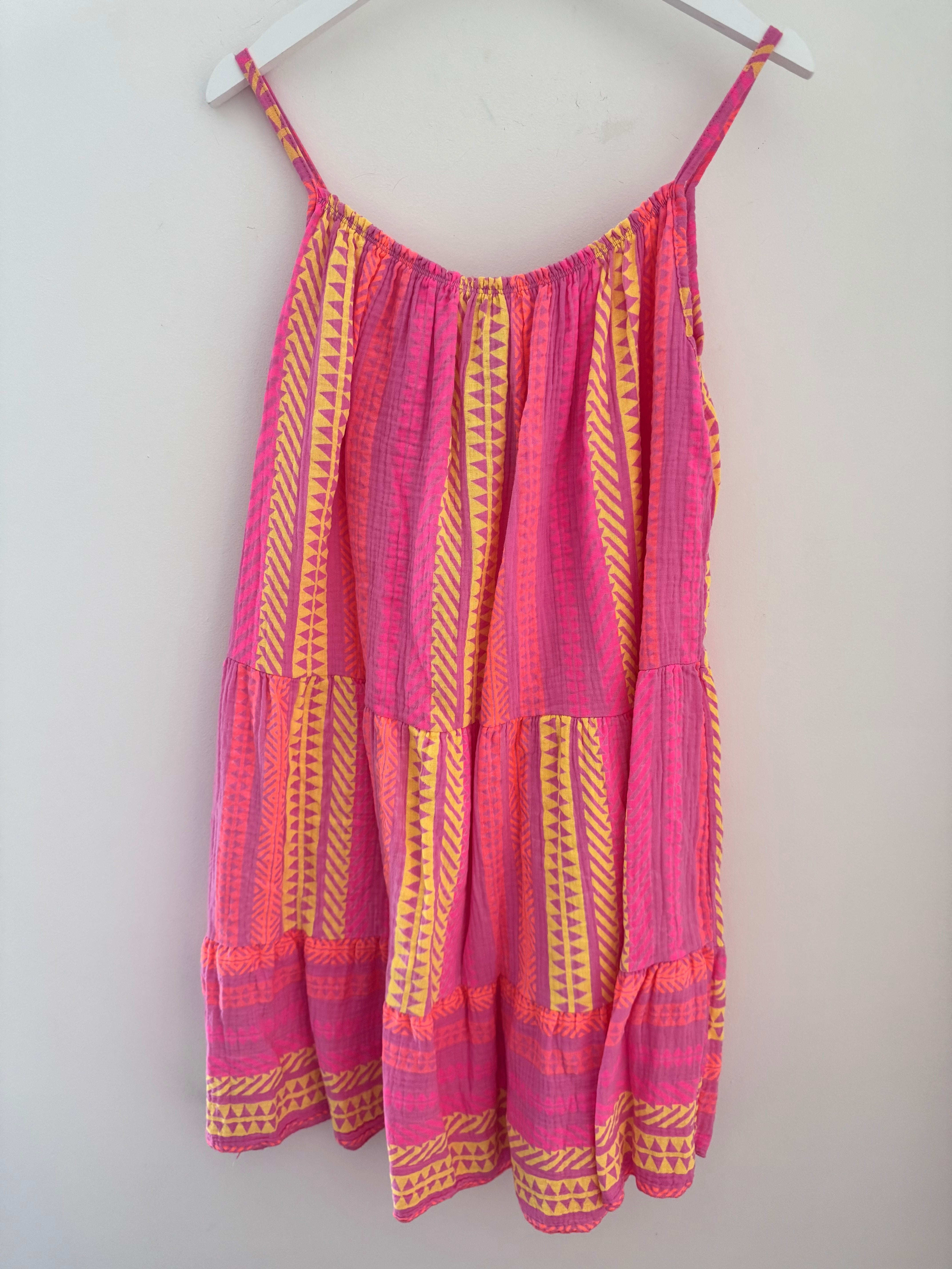 Aztec Cheesecloth Dress in Candy Pink