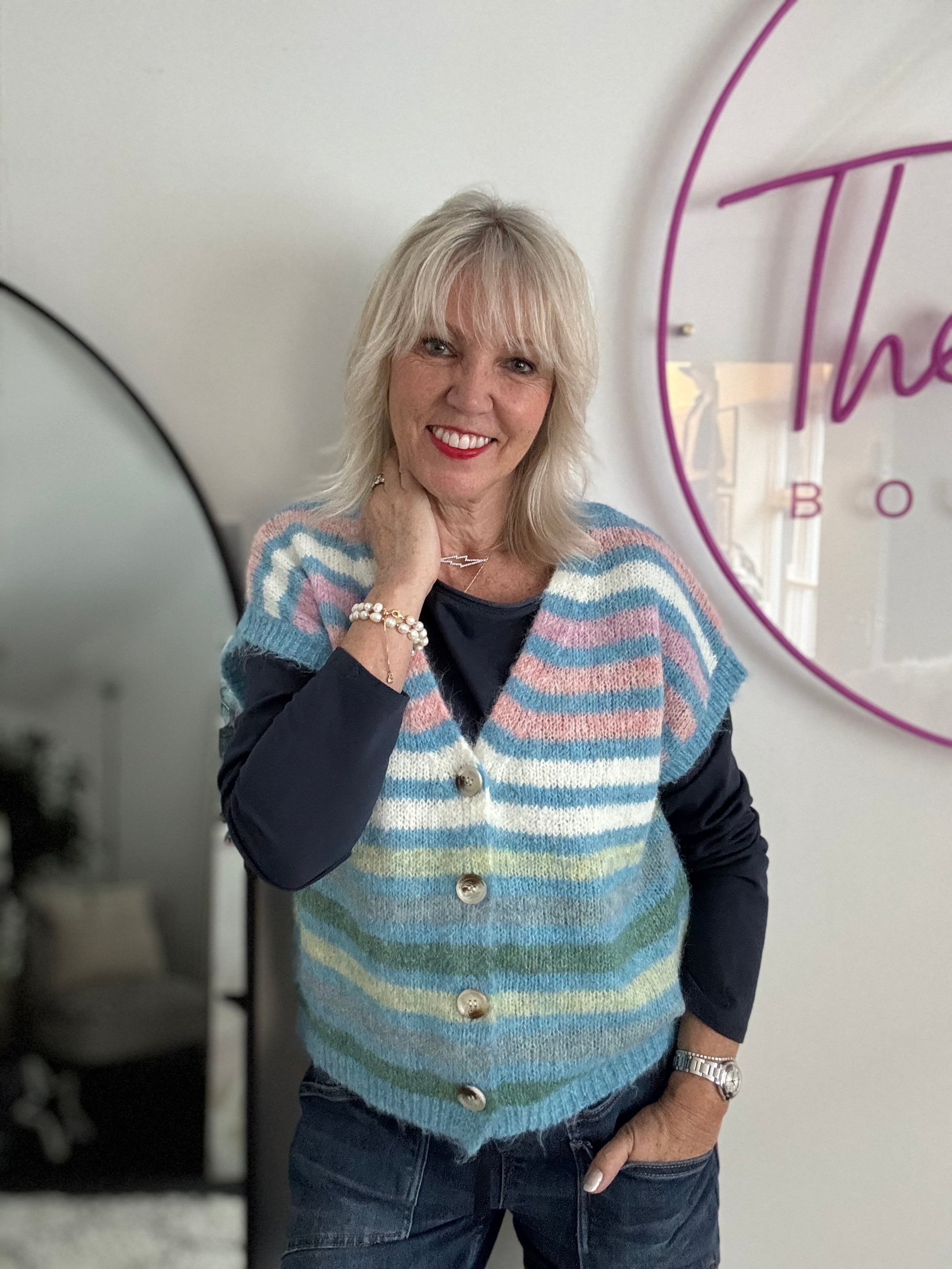 Stripe Button Tank in Blue & Pink