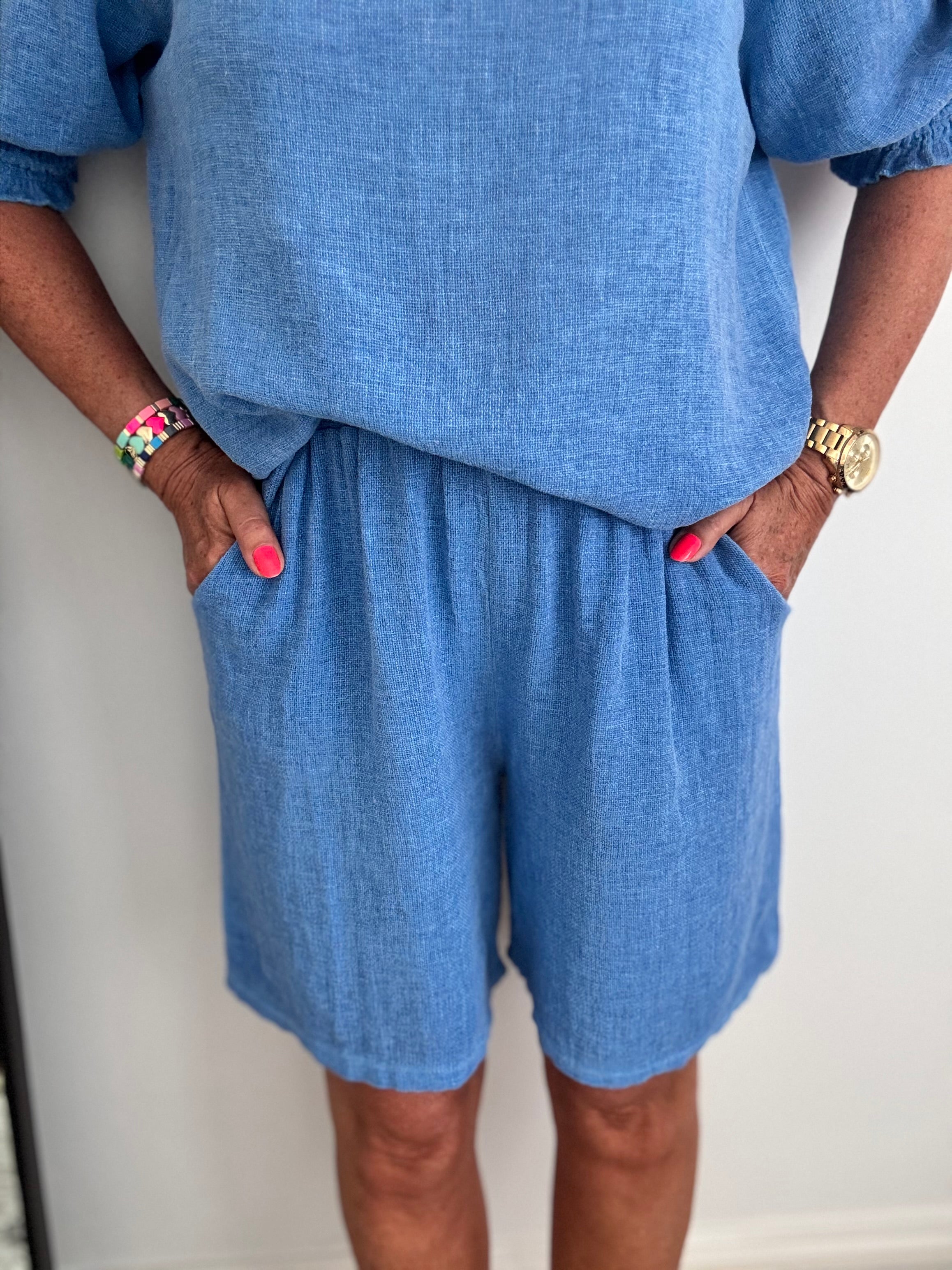 Linen & Cotton Shorts in Sky Blue
