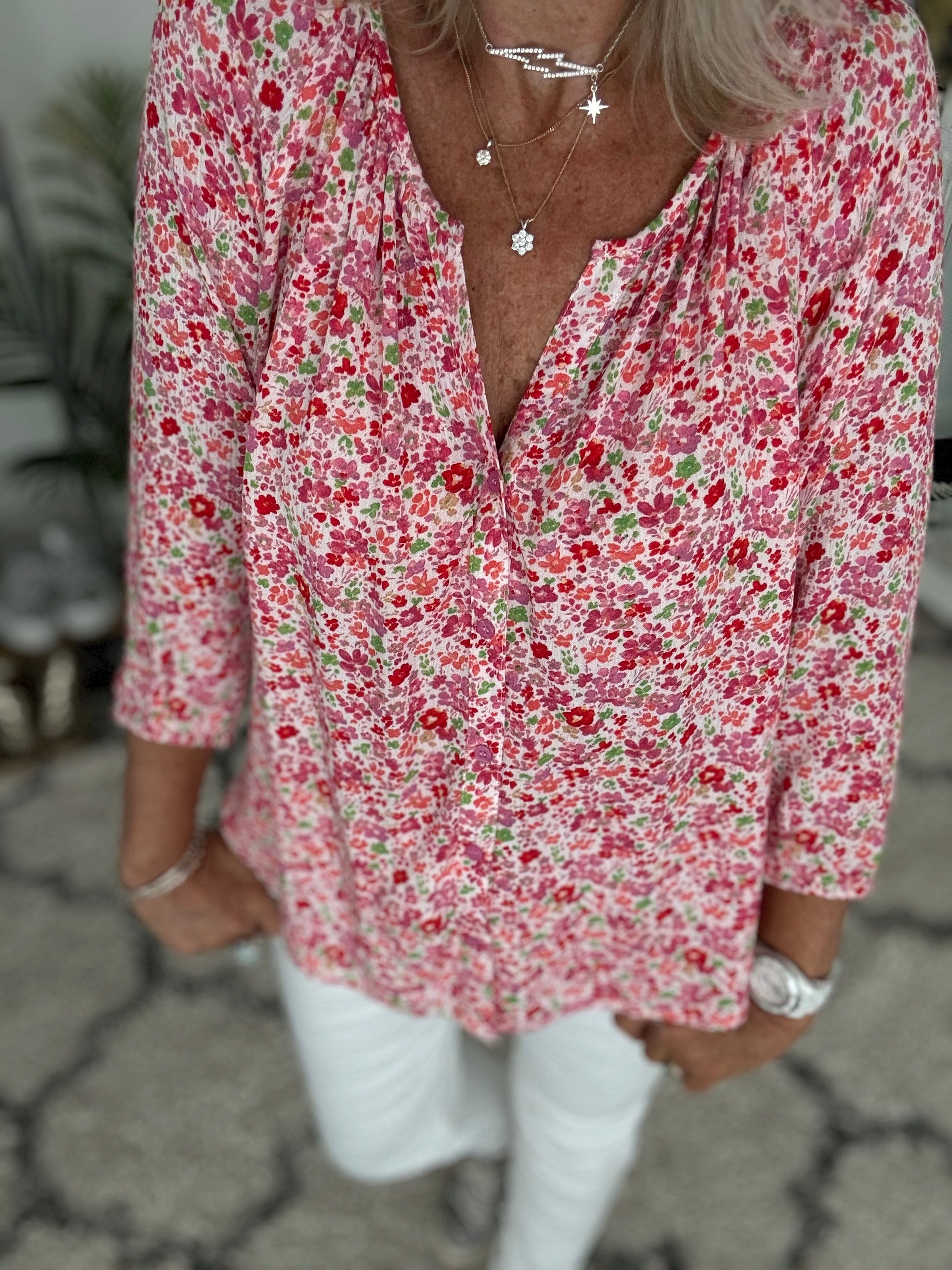 Scoop Neck Blouse in Pink Ditsy