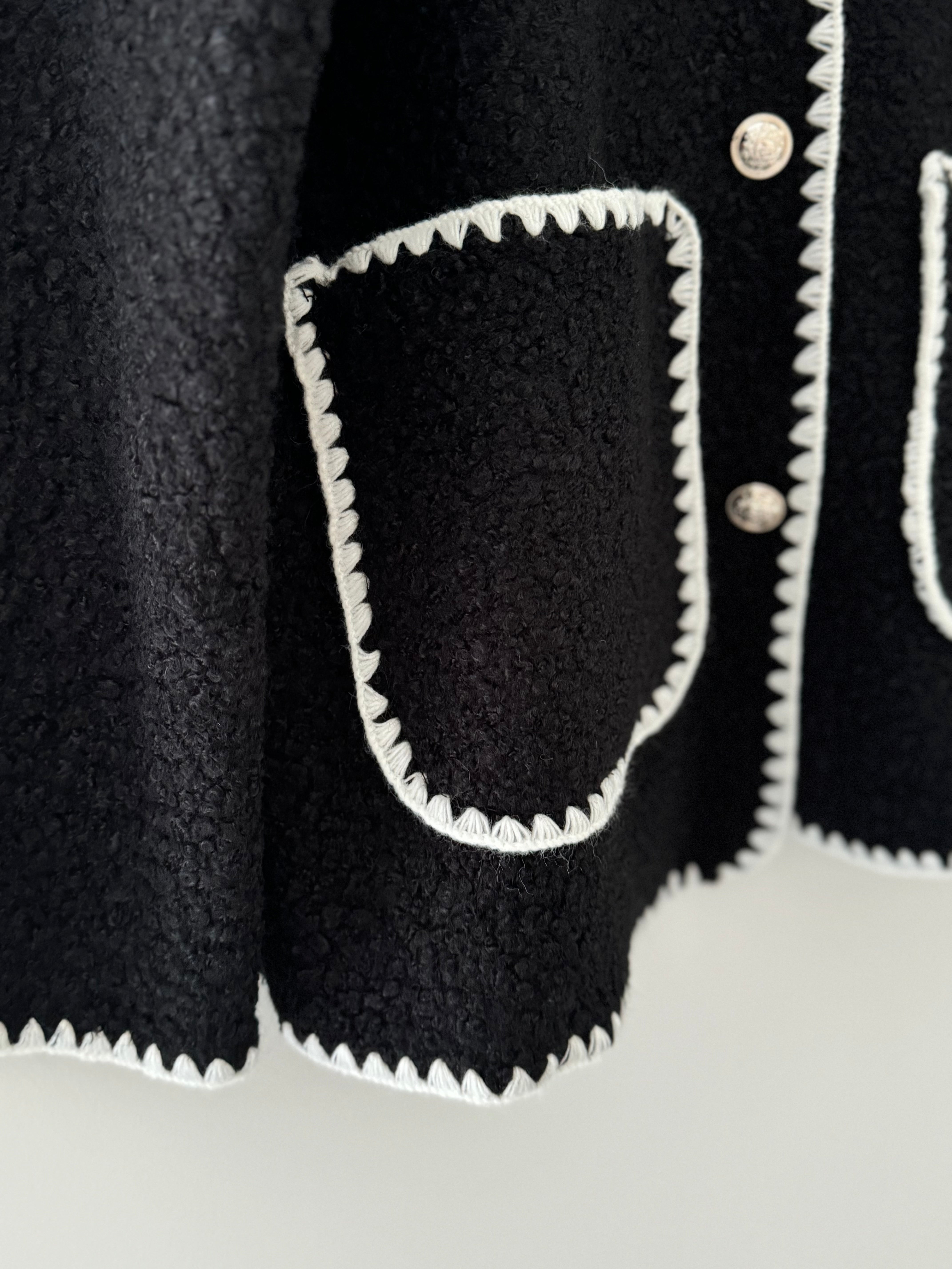 Blanket Stitch Boucle Jacket in Black