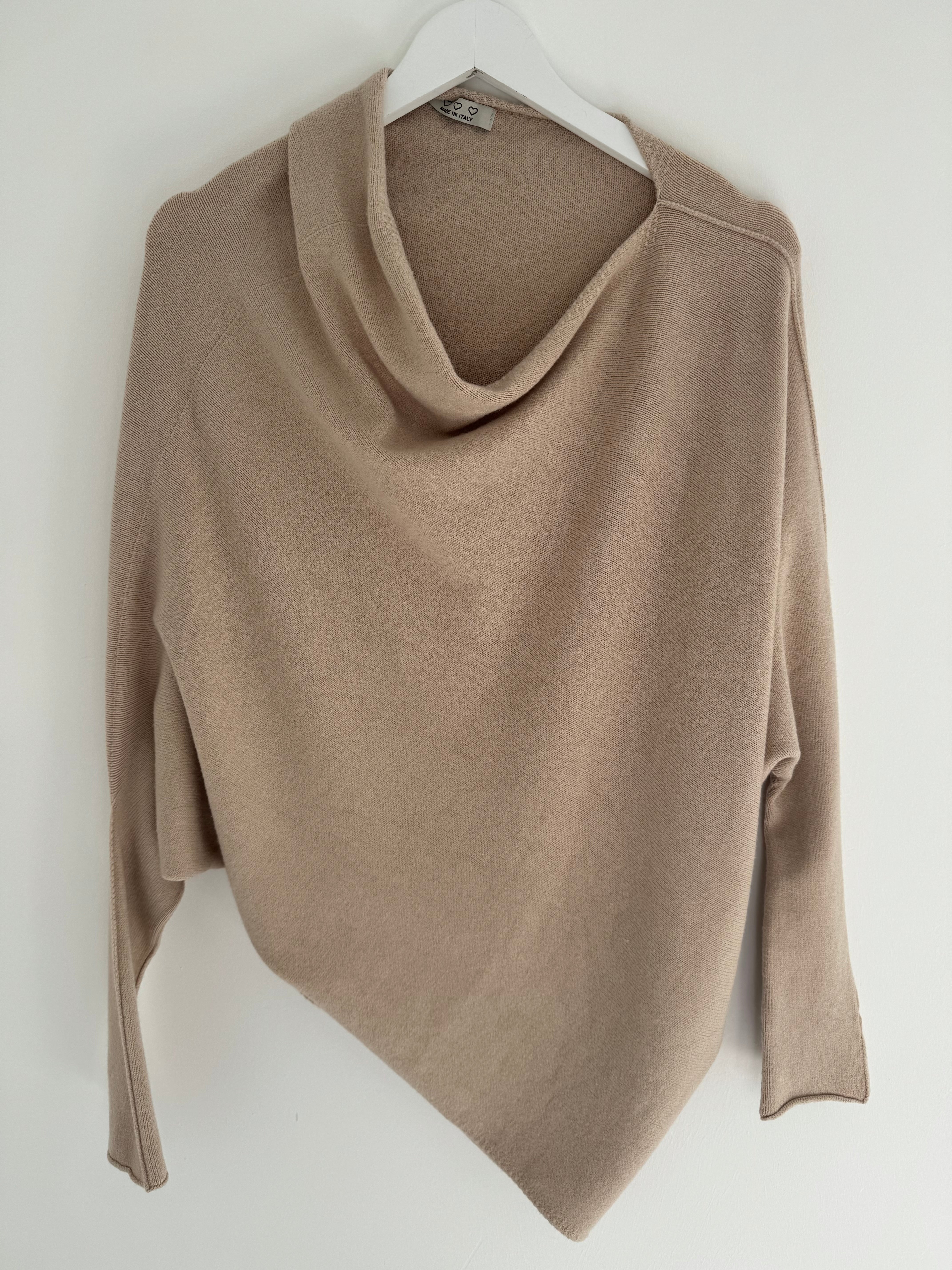 Cowl Neck Asymmetric Jumper in Stone
