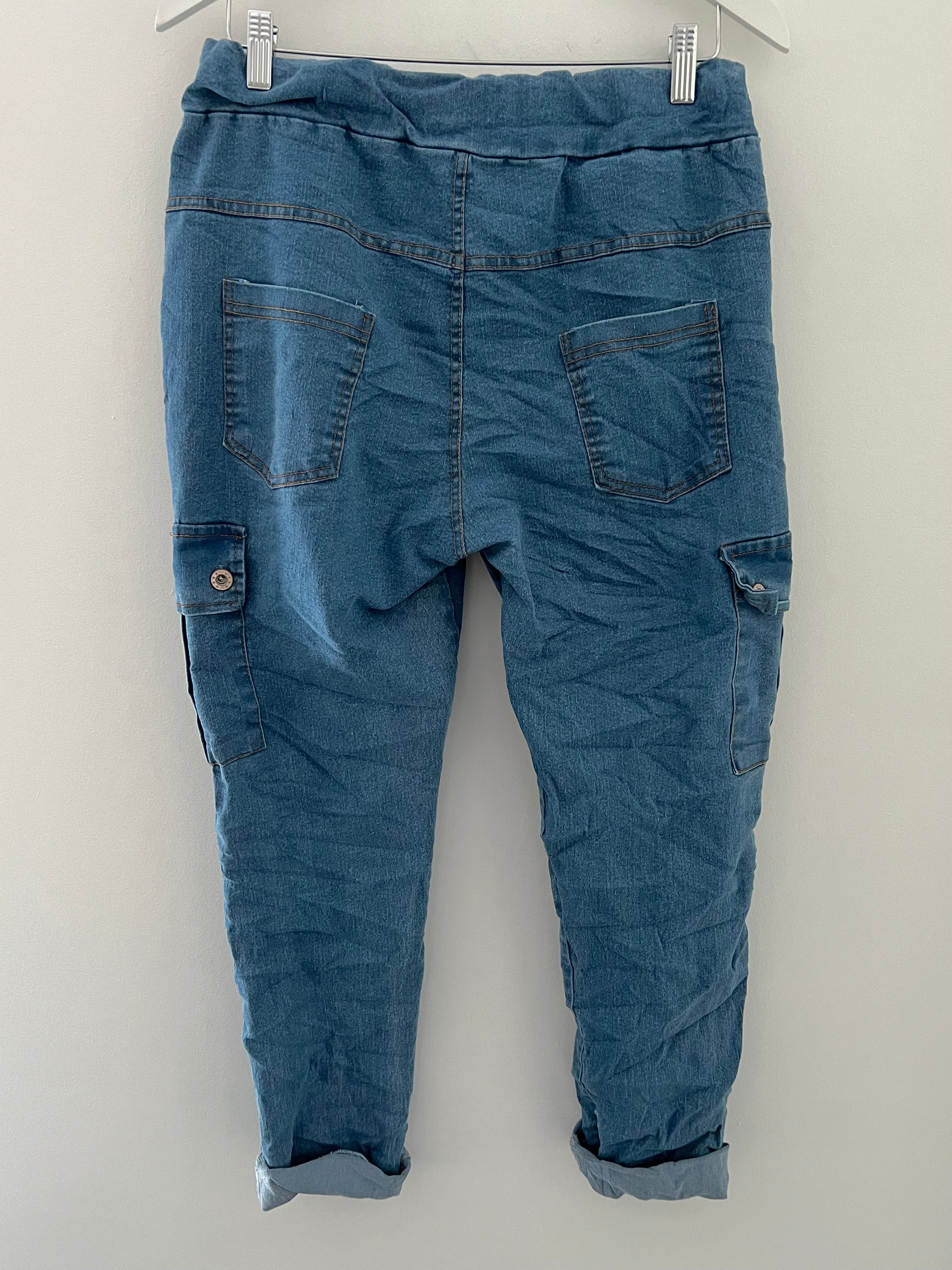Cargo Joggers in Washed Blue Denim
