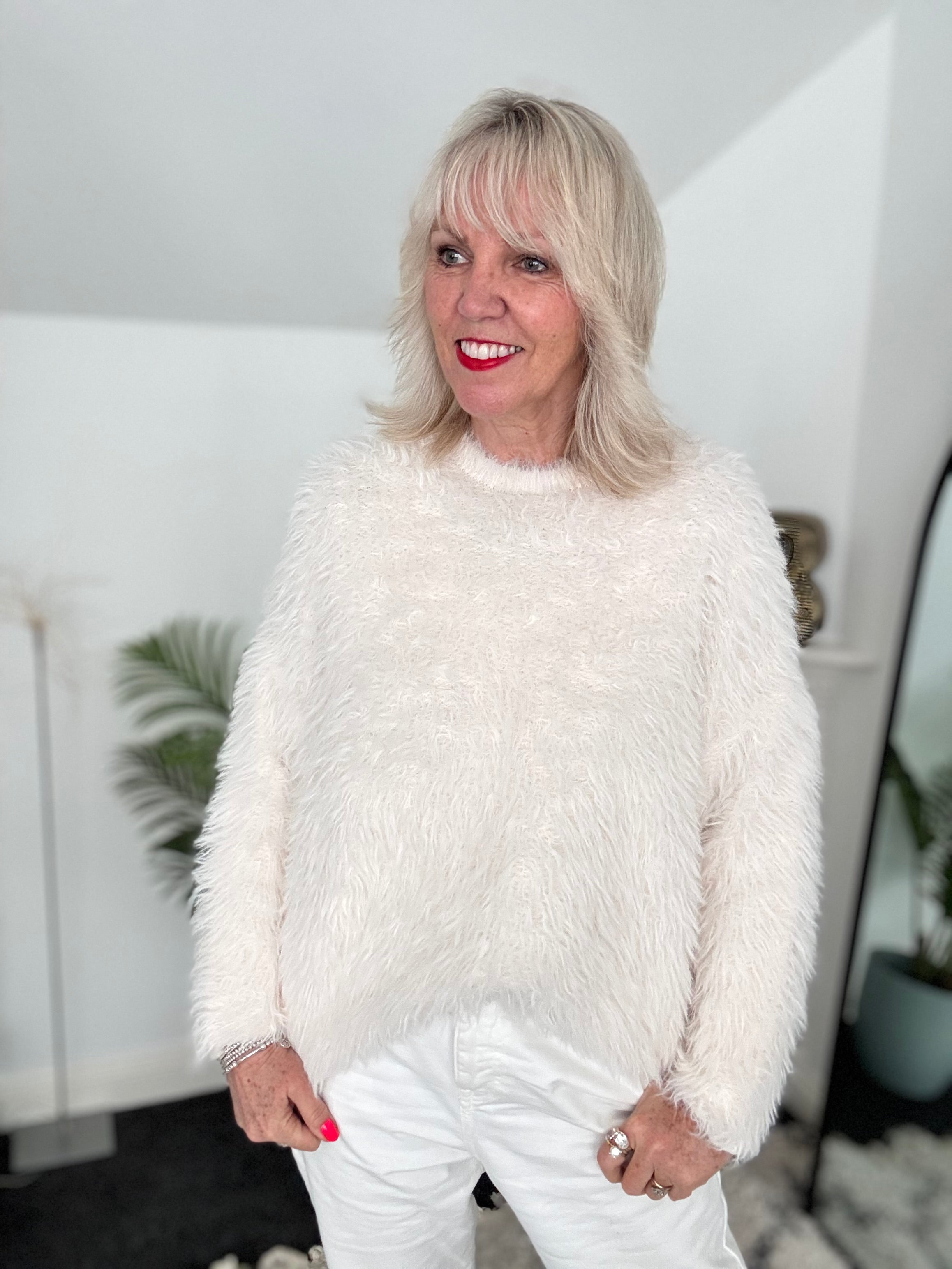 Light Furry Jumper in Vanilla