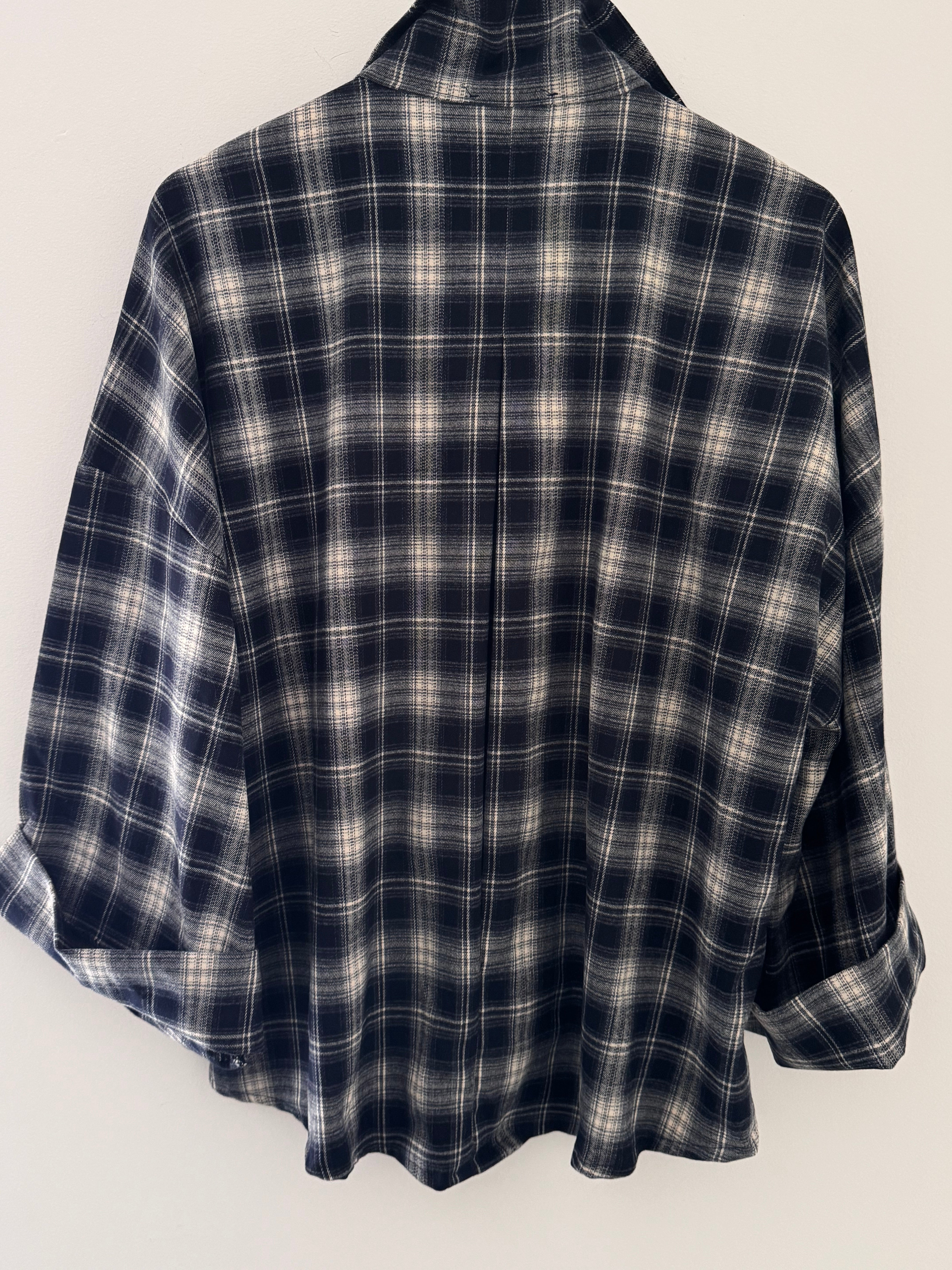 Soft Checked Shacket in Inky Charcoal