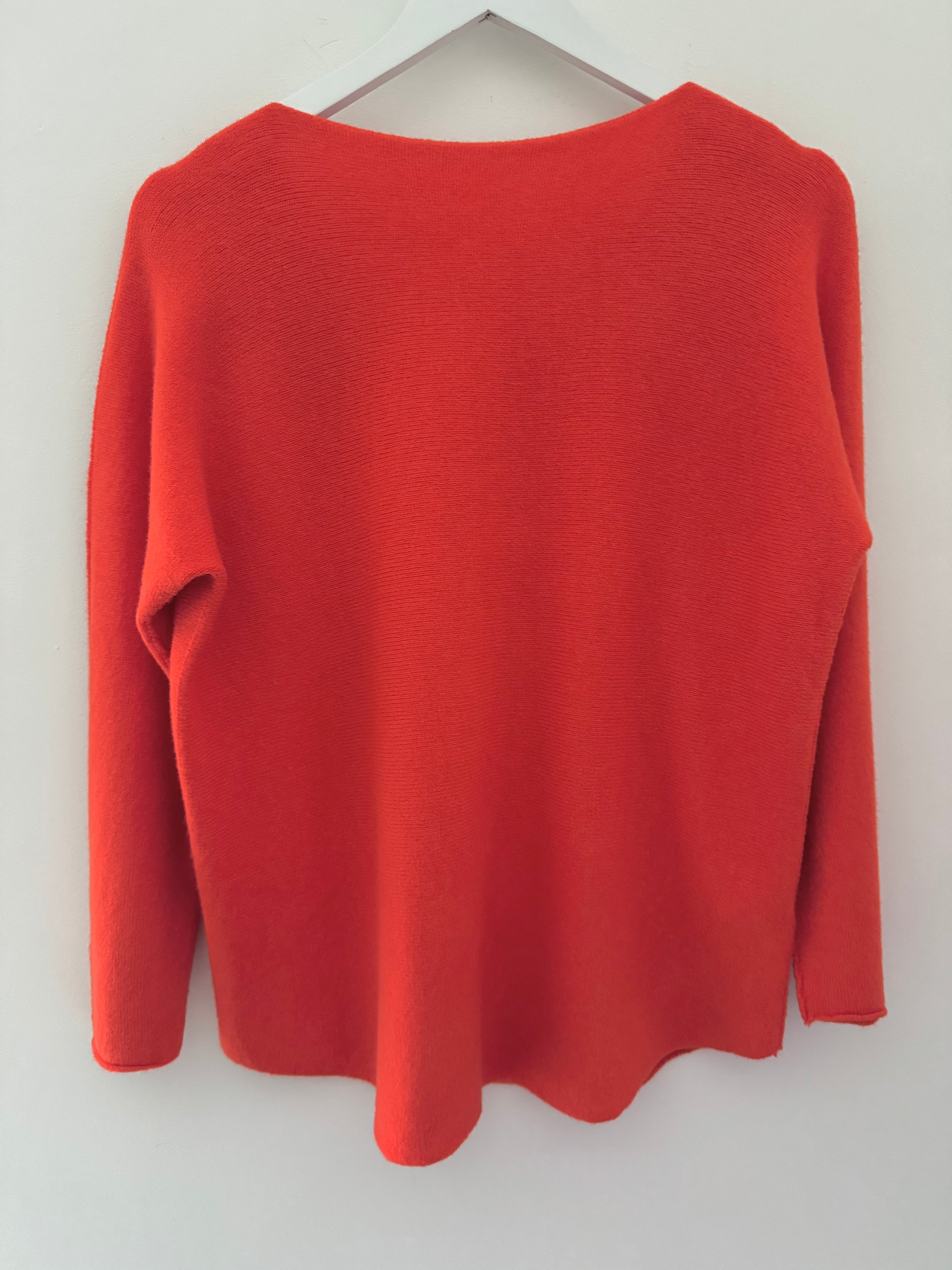 V Neck Glitter Star Jumper in Orange