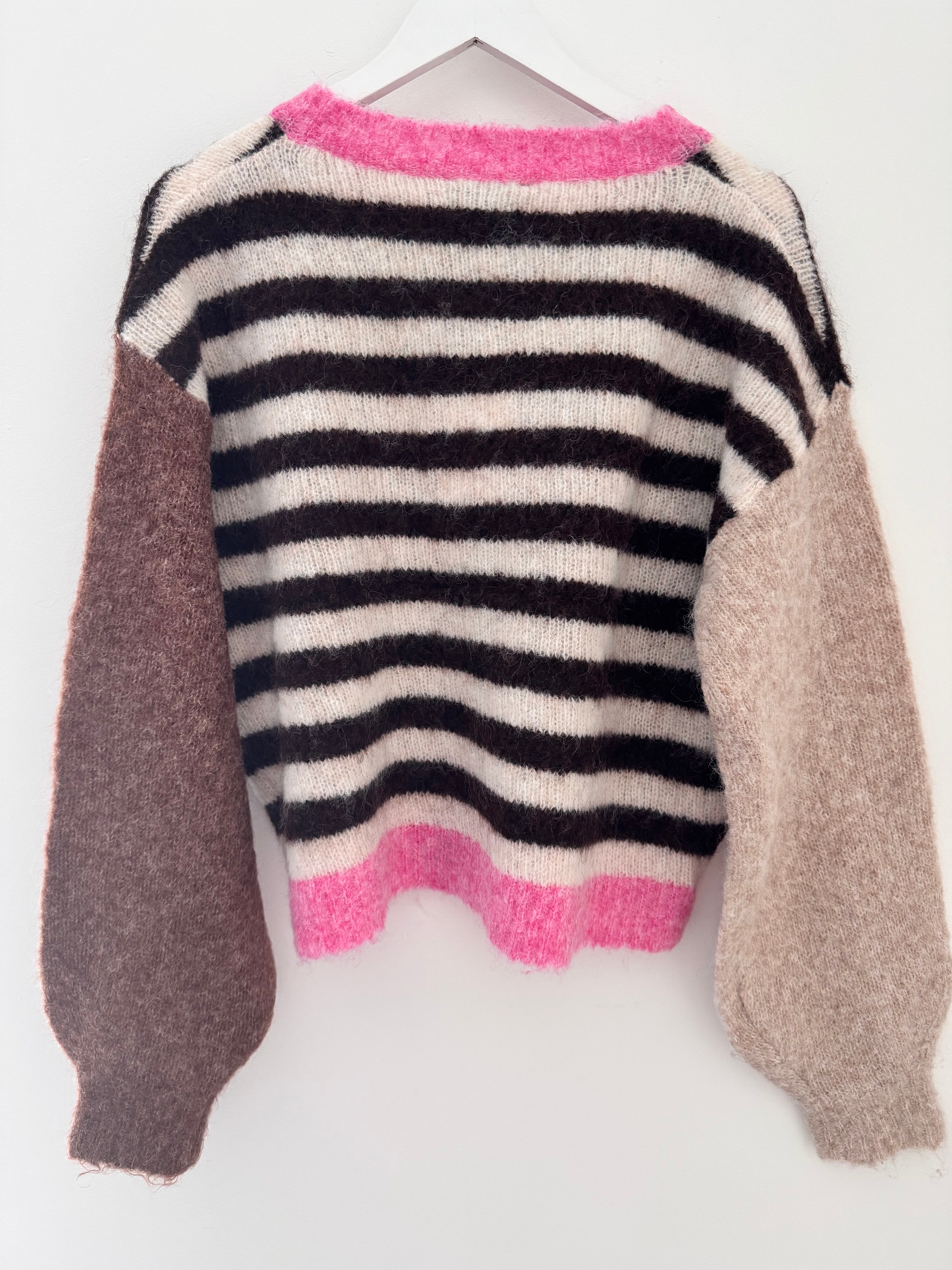 Stripe Mohair Cardi in Pink & Cocoa