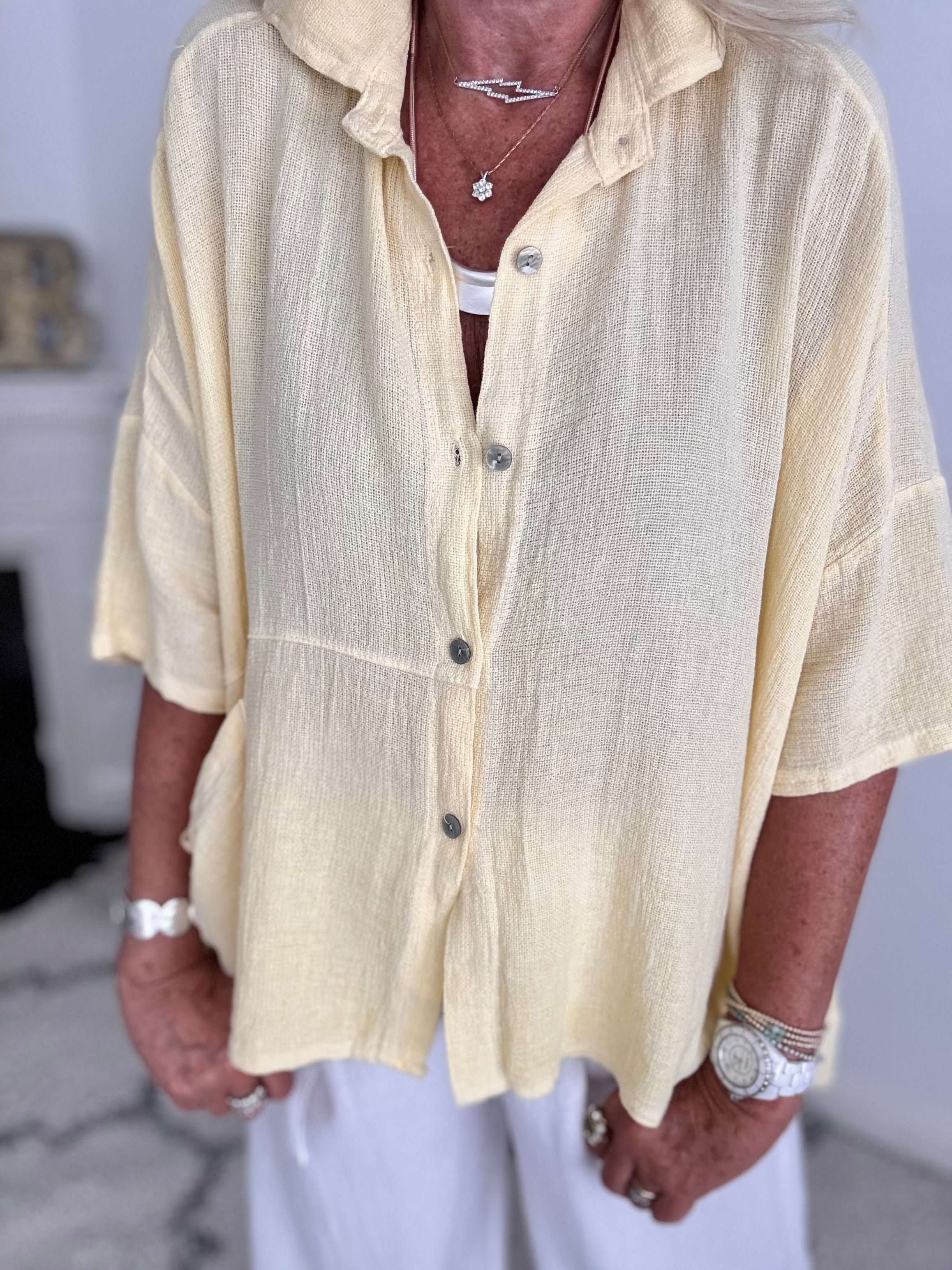 Linen & Cotton Buttoned Shirt in Soft Lemon
