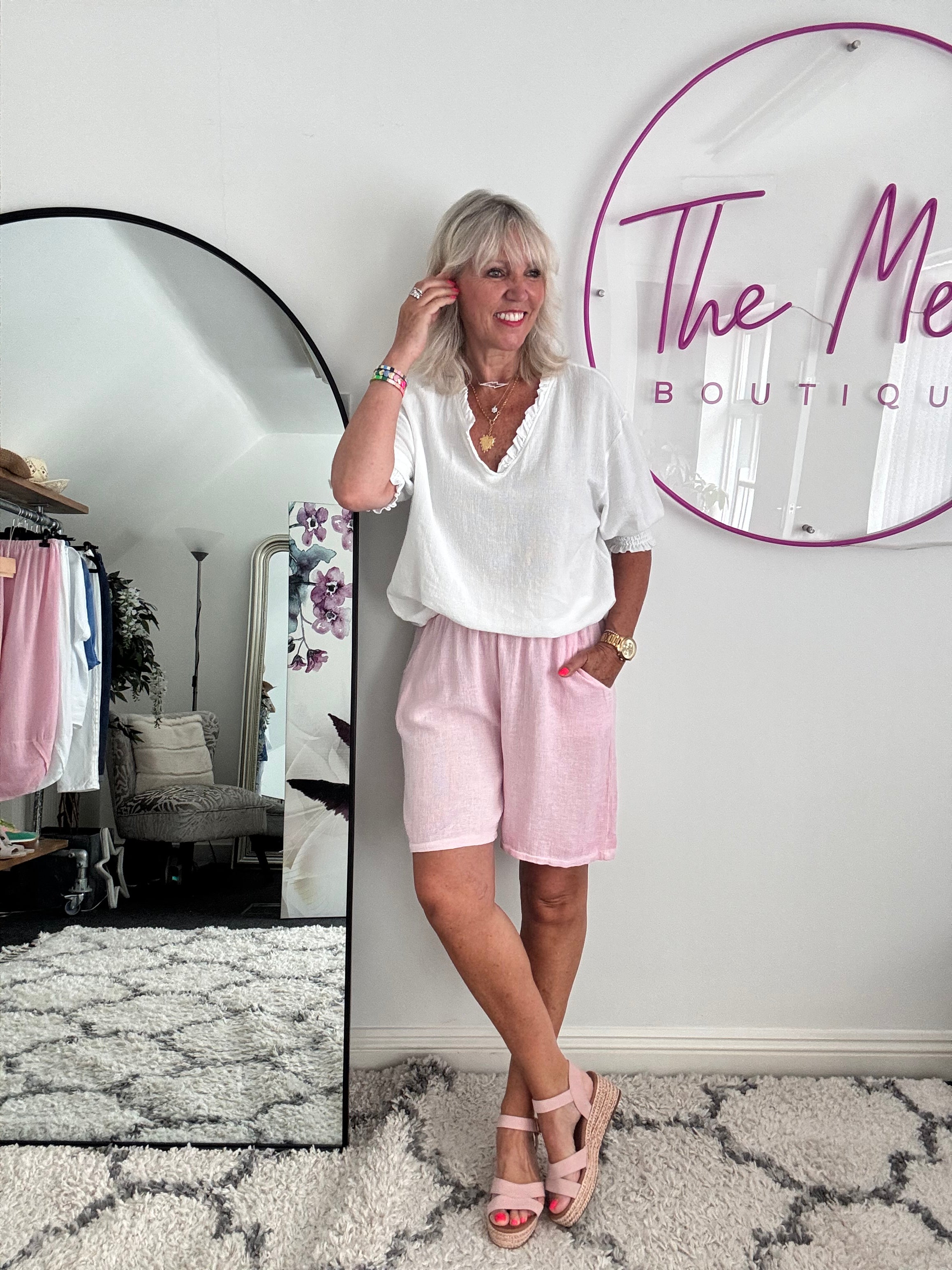 Linen & Cotton Shorts in Baby Pink