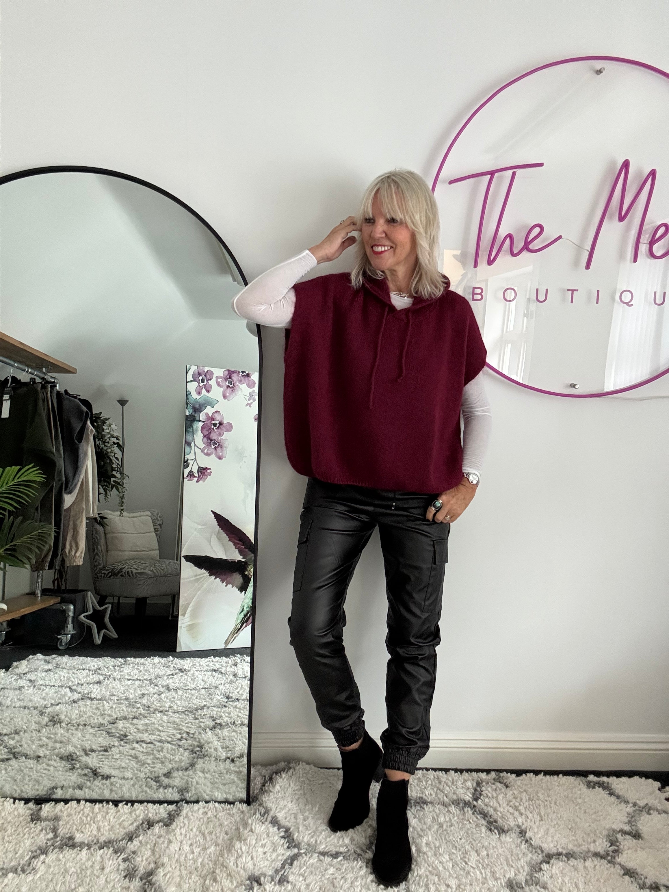 Mohair Hooded Tank in Wine