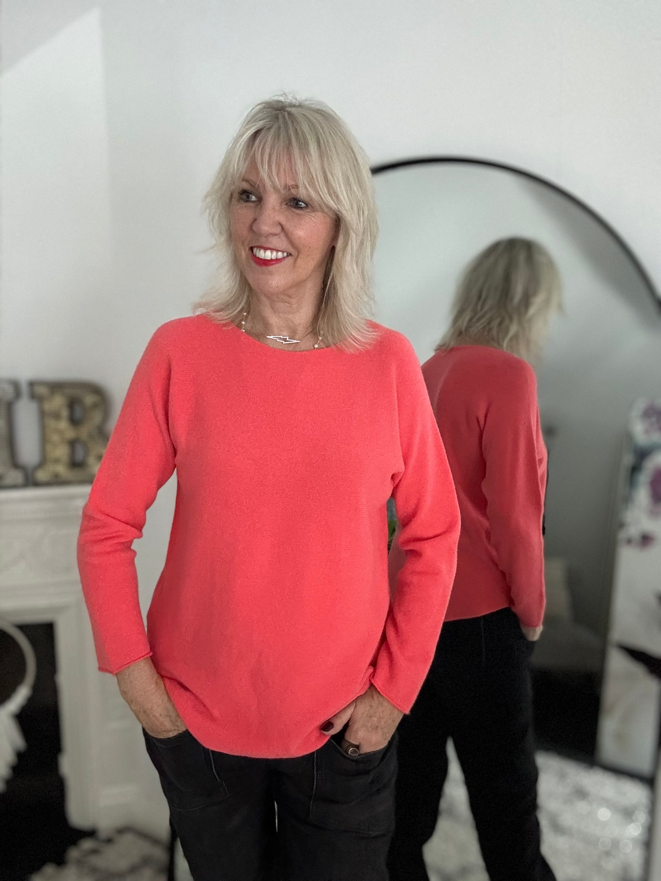Simple Round Neck Jumper in Coral