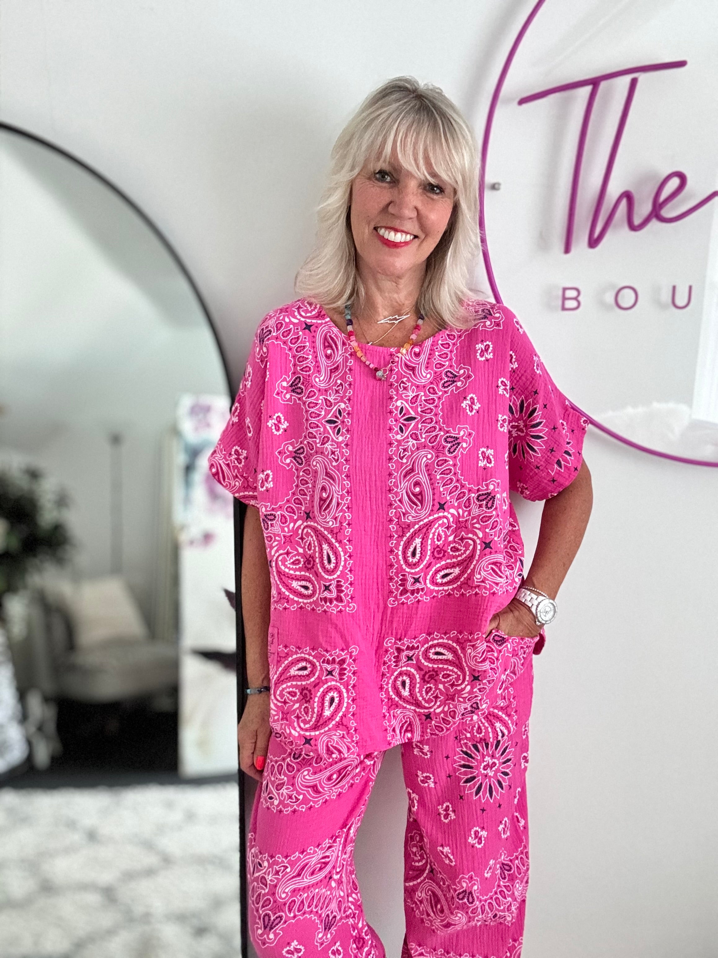 Paisley Cheesecloth Top in Fuchsia