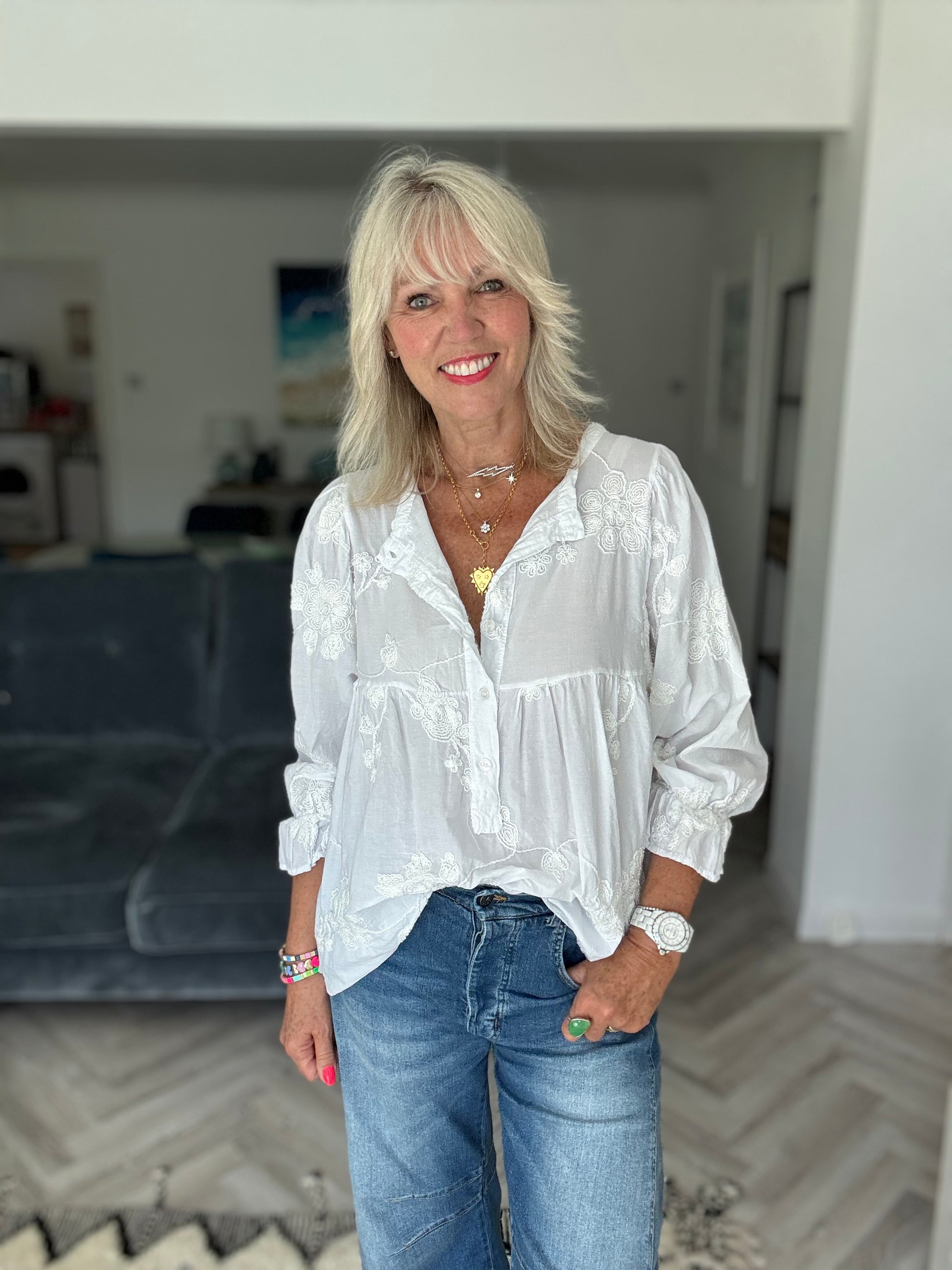 Luxe Embroidered Blouse in White