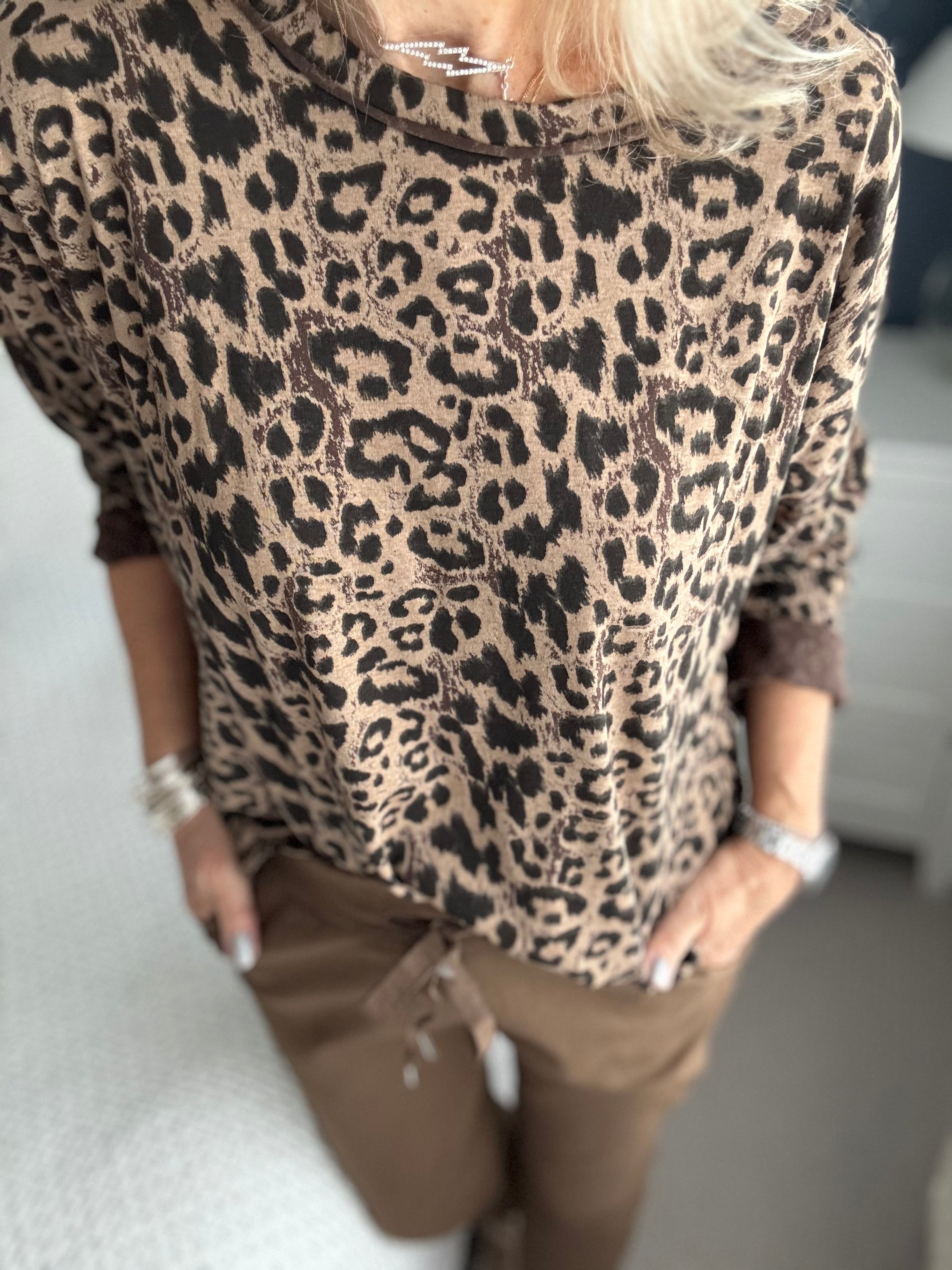 Leopard Print Cotton Top in Tan