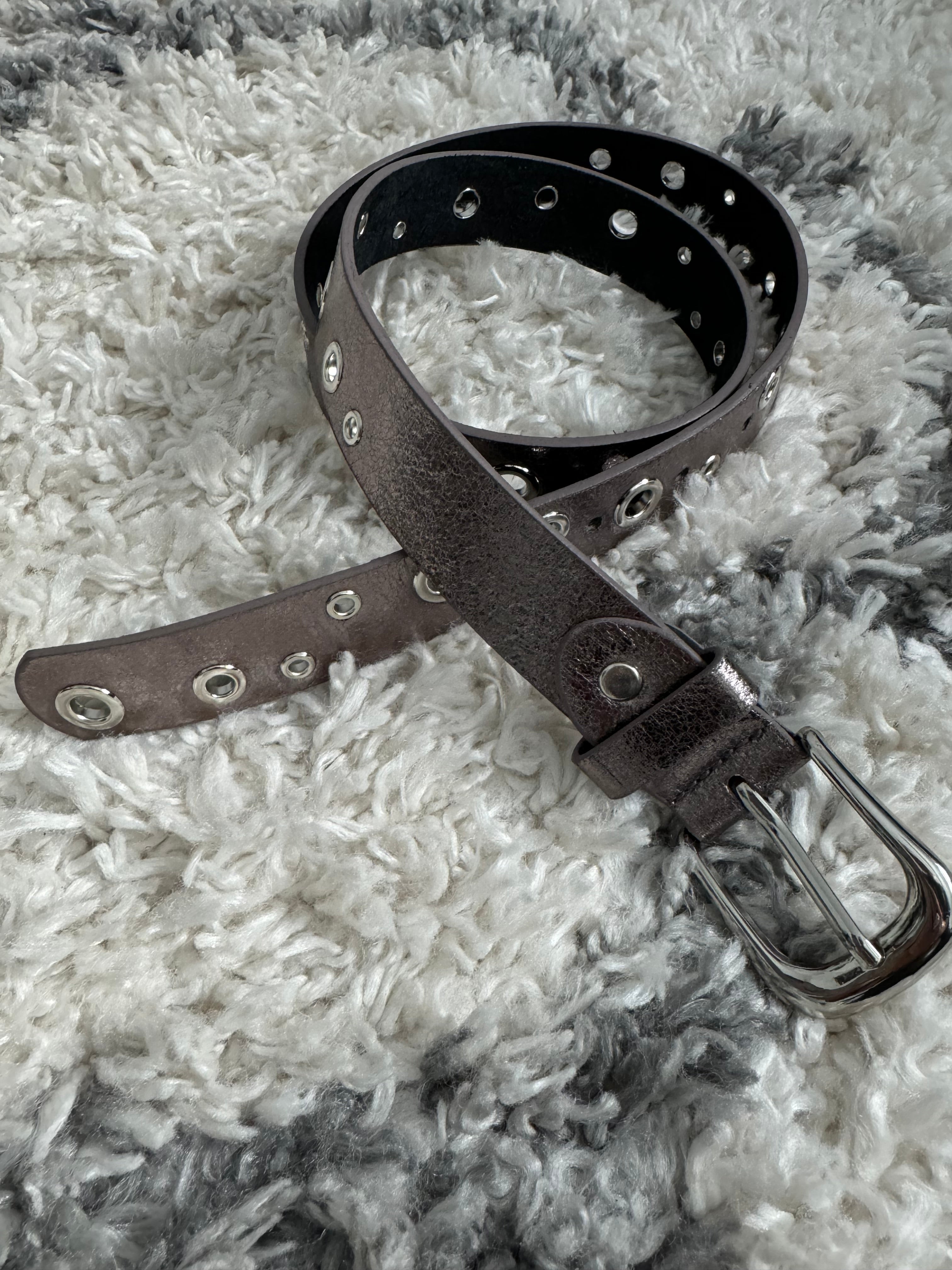 Eyelet Belt in Pewter