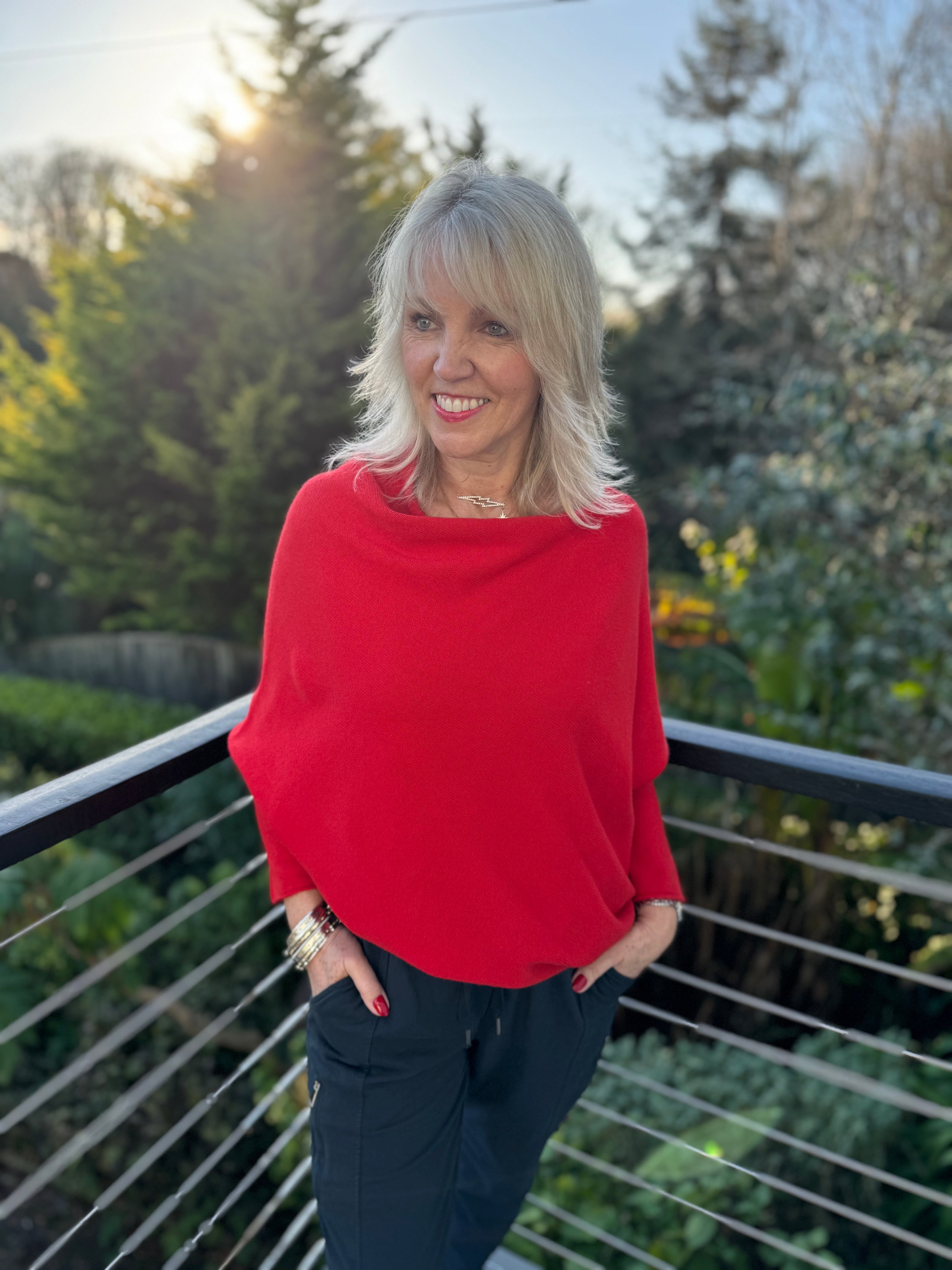 Cowl Neck Asymmetric Jumper in Red