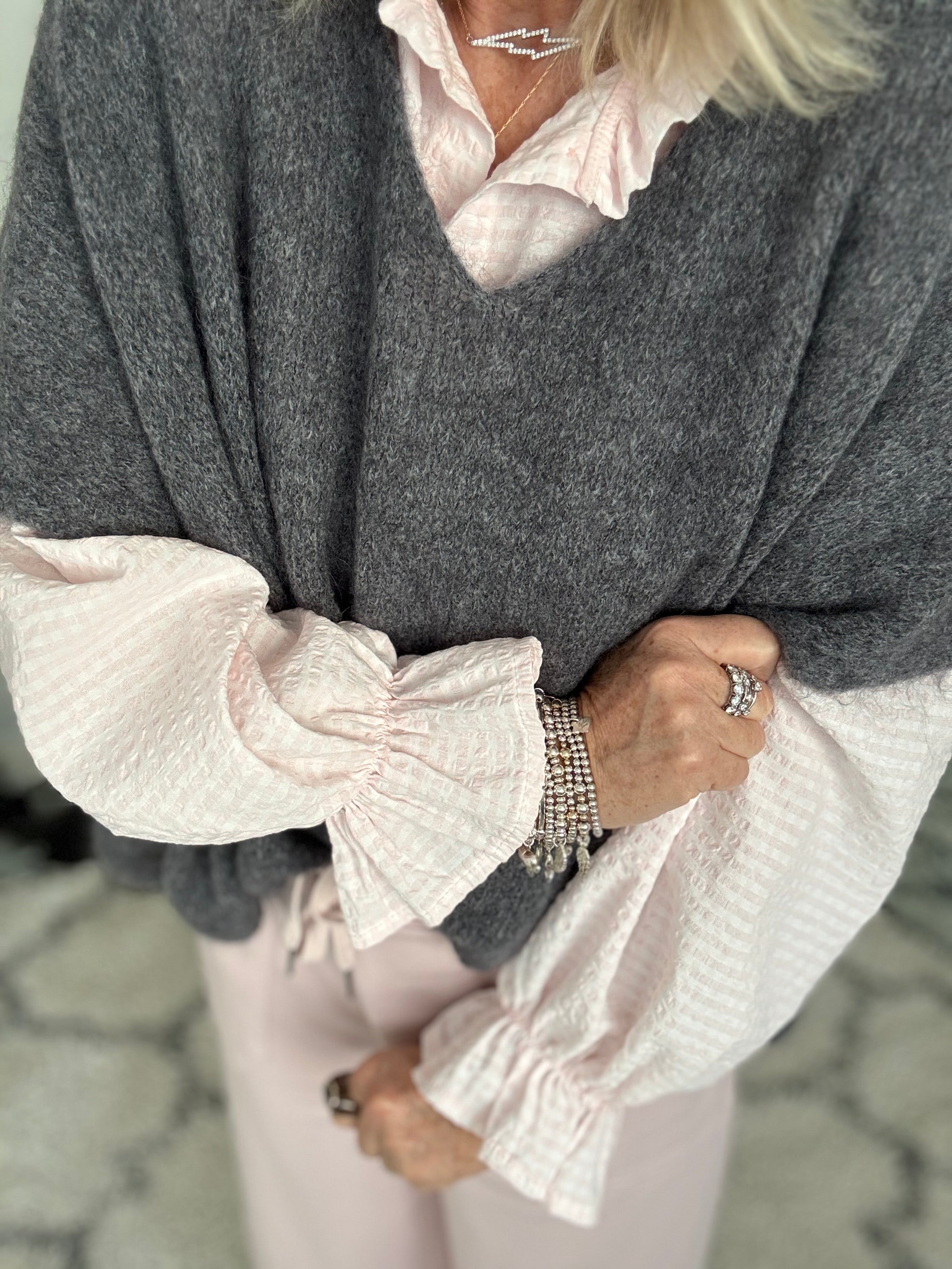 Gingham Seersucker Buttoned Shirt in Pink