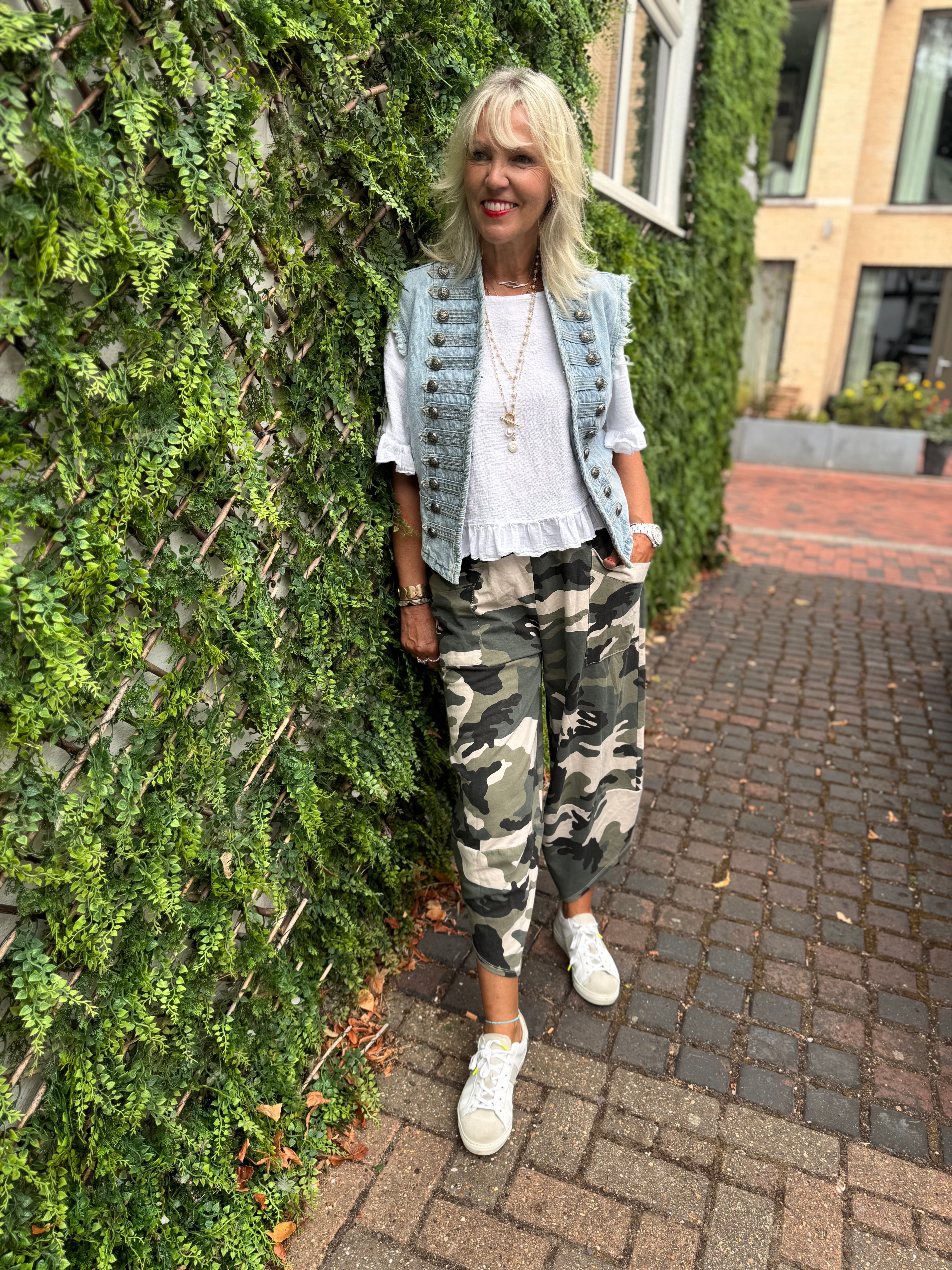 Barrel Cotton Jersey Trousers in Khaki Camo