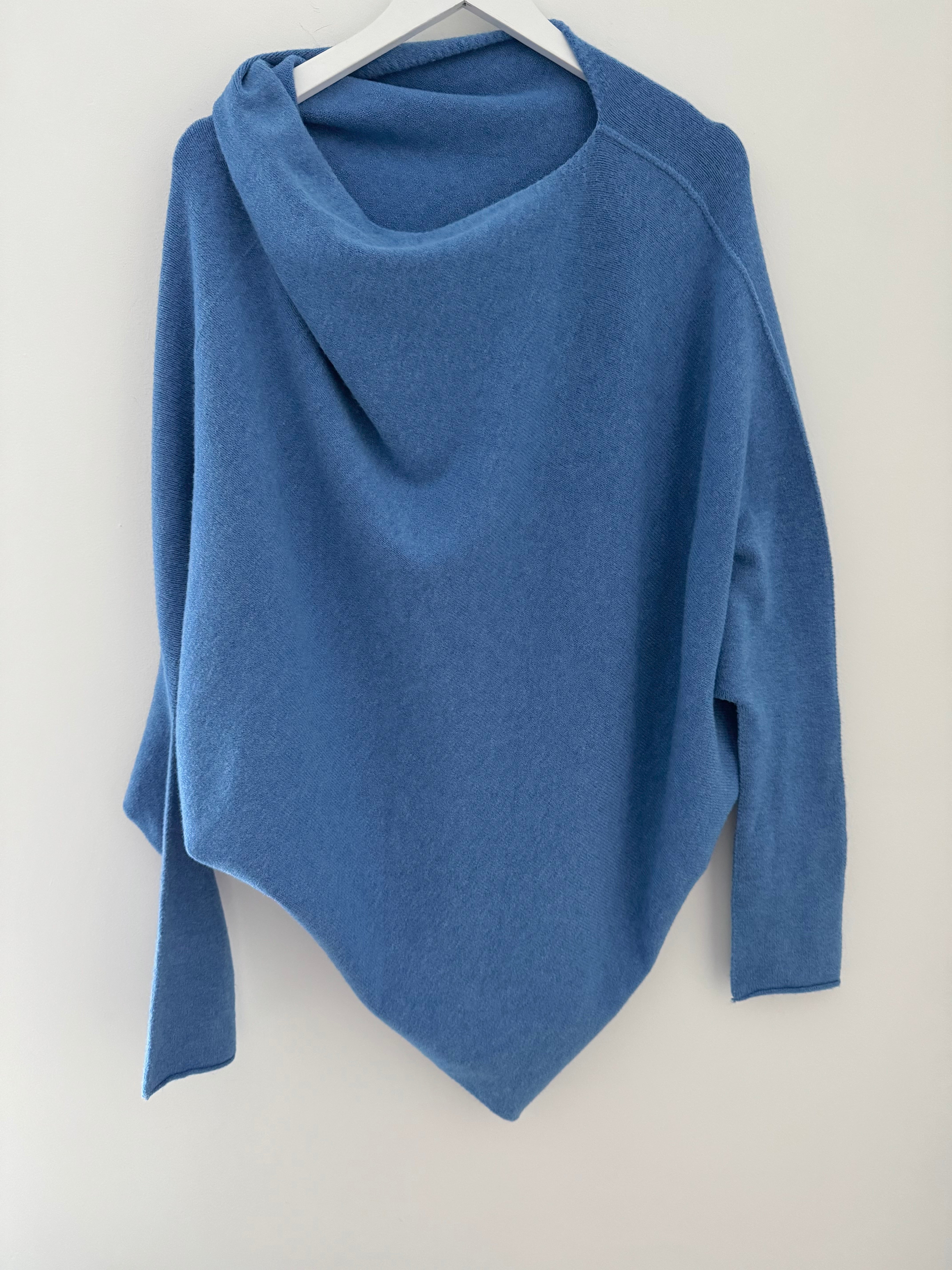 Cowl Neck Asymmetric Jumper in Cornflower