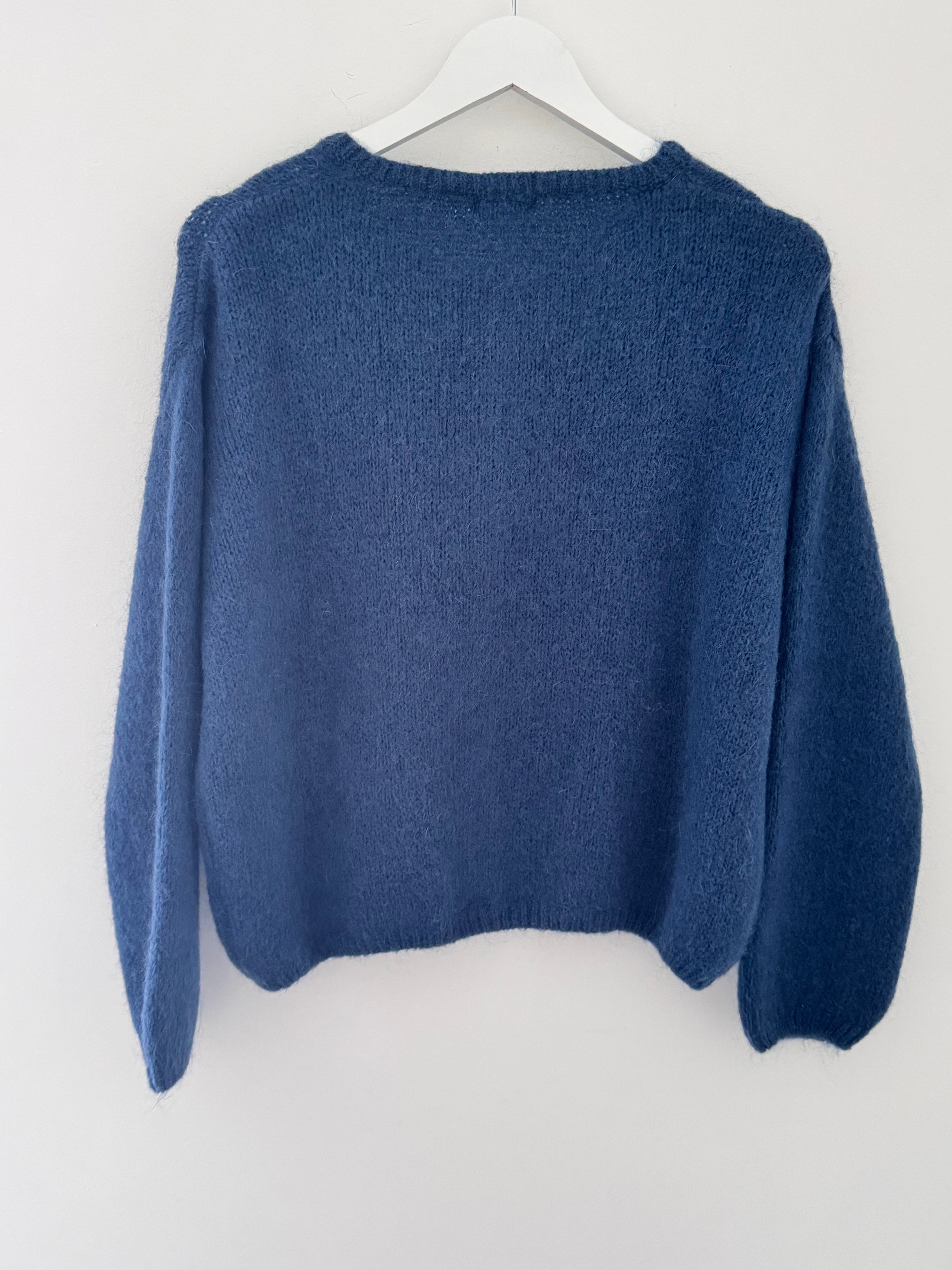 Mohair Buttoned Cardi in Denim Blue